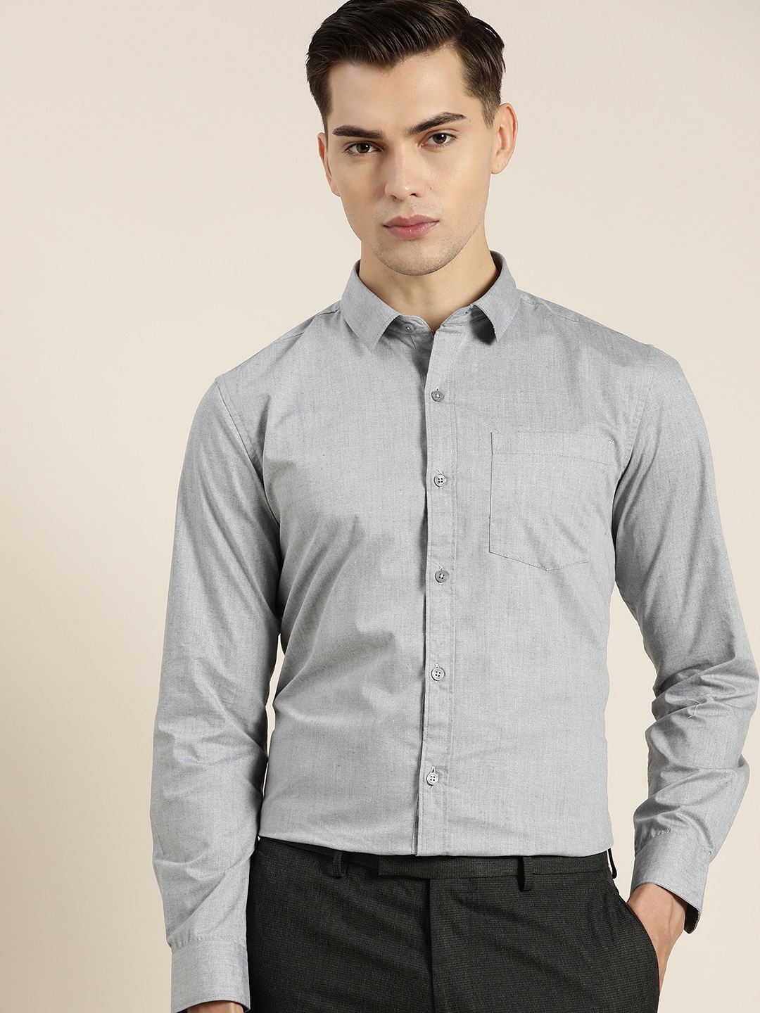

INVICTUS Men Grey Melange Slim Fit Opaque Formal Shirt