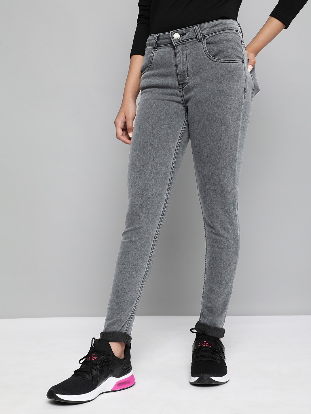 

JUSTICE Girls Grey Melange Skinny Fit Mid-Rise Stretchable Jeans