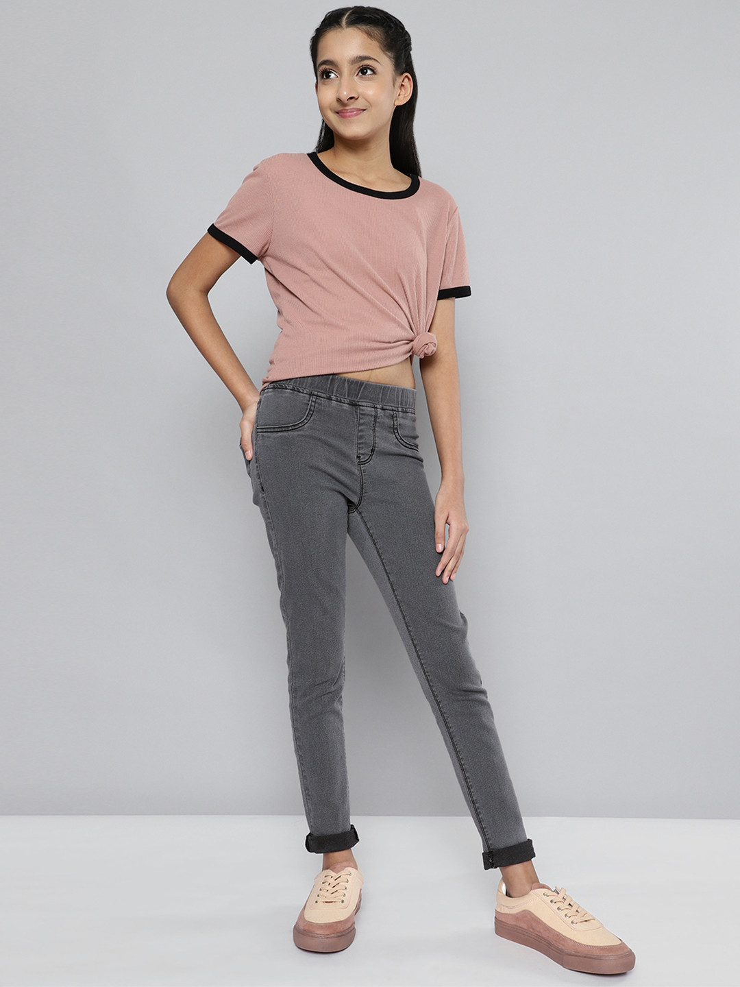 

JUSTICE Girls Grey Solid Jeggings