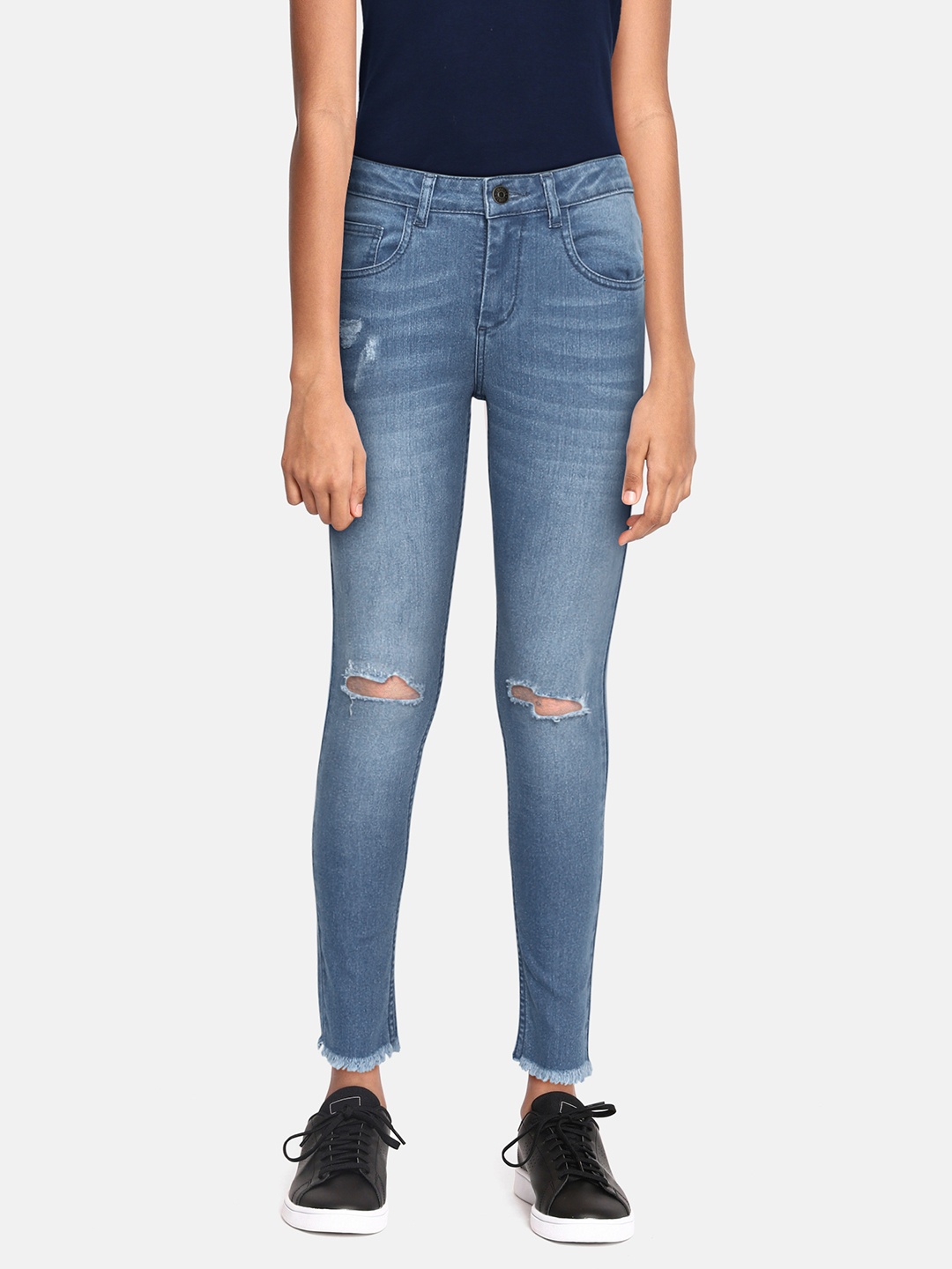 

JUSTICE Girls Blue Skinny Fit Low Distress Light Fade Stretchable Jeans