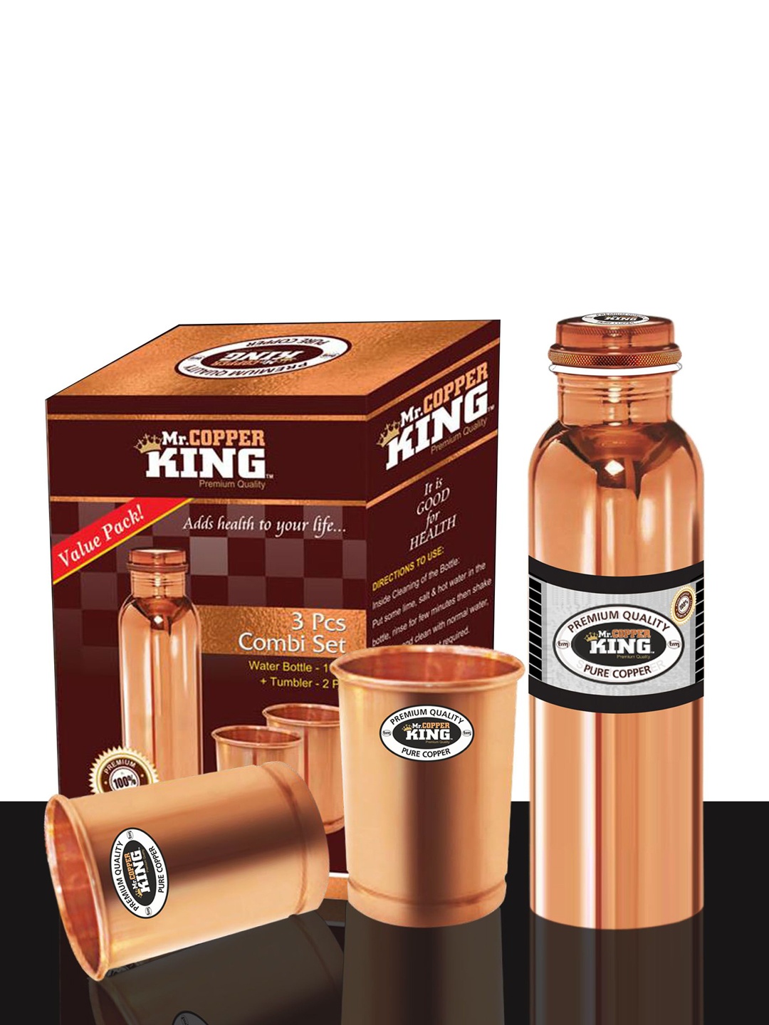 

MR. COPPER KING Copper-Toned Solid Pure Copper Water Bottle With Tumbler