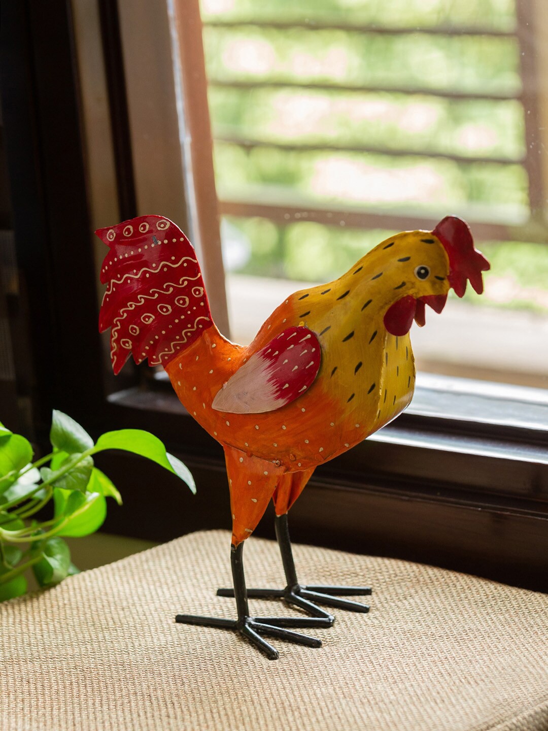 

ExclusiveLane Yellow & Orange Rooster Ruckus Hand-Painted Garden Accessories