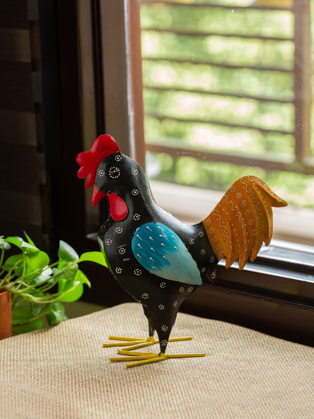 

ExclusiveLane Black & Blue Rooster Ruckus Hand-Painted Garden Decorative Showpiece