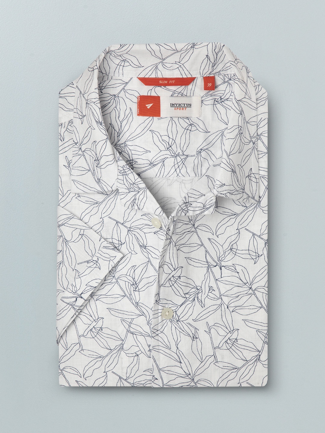 

INVICTUS Men White Slim Fit Leaf Print Pure Cotton Casual Shirt