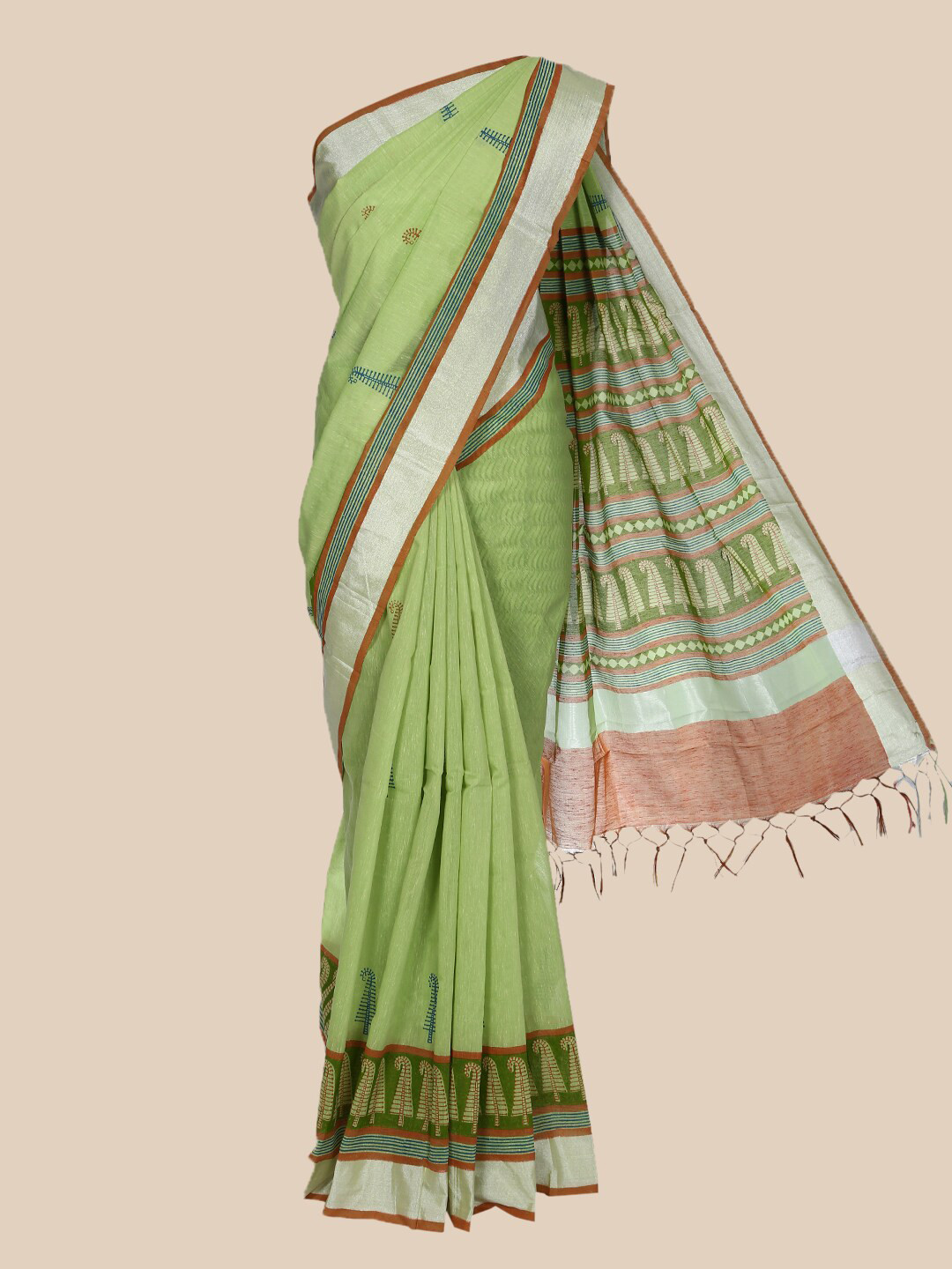 

The Chennai Silks Green & Brown Ethnic Motifs Pure Cotton Saree