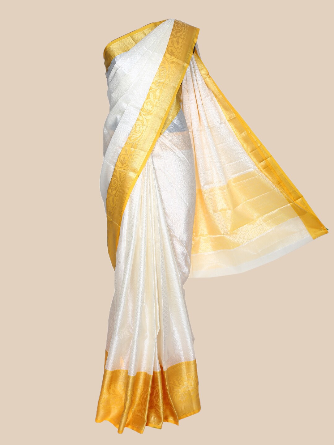 

The Chennai Silks Off White & Mustard Woven Design Organza Banarasi Saree