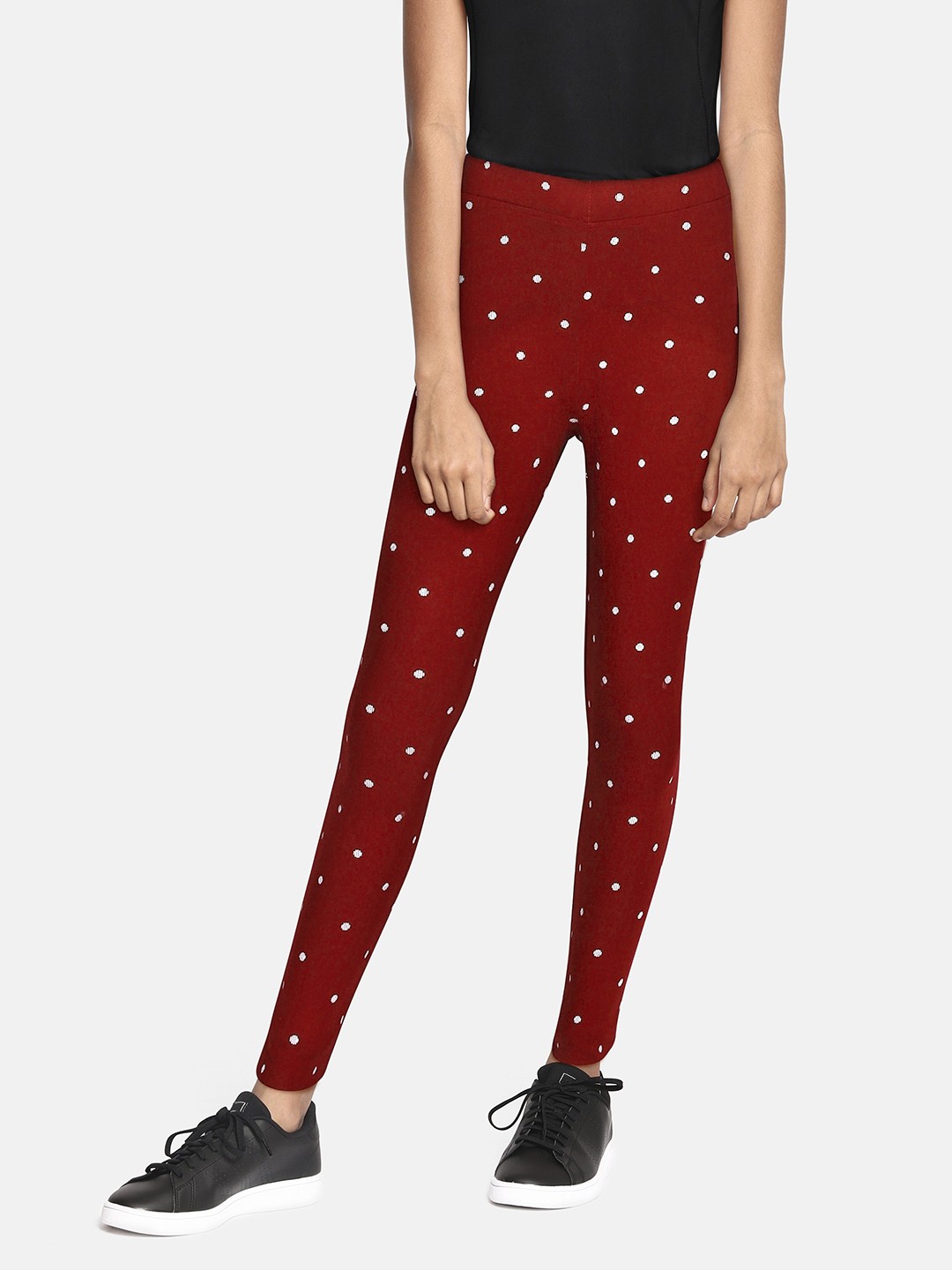 

JUSTICE Girls Maroon Polka Dots Printed Leggings