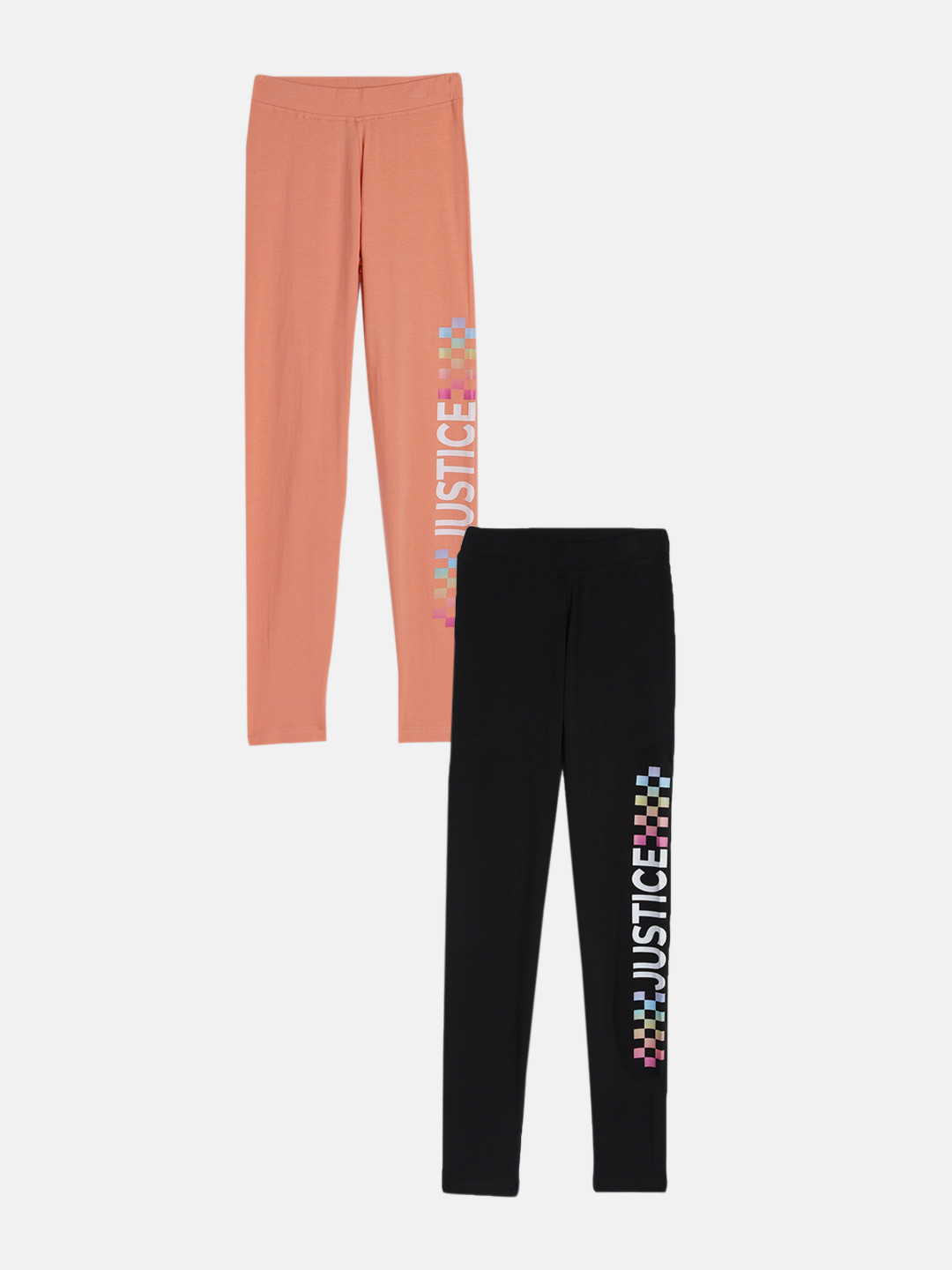

Justice Girls Pack Of 2 Multicoloured Solid Ankle Length Leggings with Placement Print, Multi