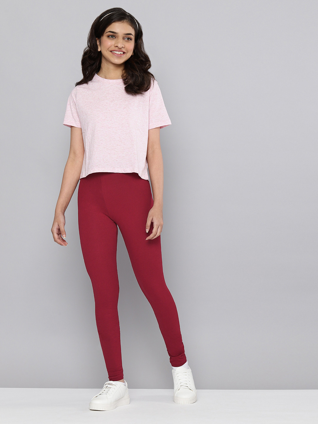 

JUSTICE Girls Maroon Solid High Rise Ankle-Length Leggings