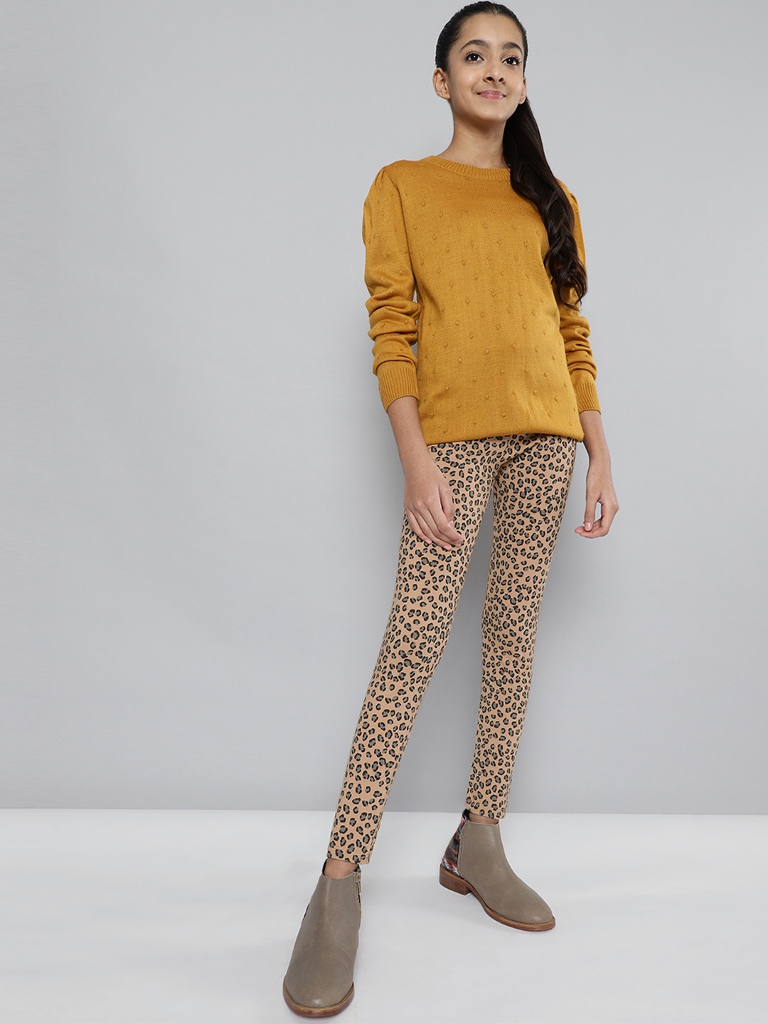 

JUSTICE Girls Beige Animal Printed Ankle Length Leggings