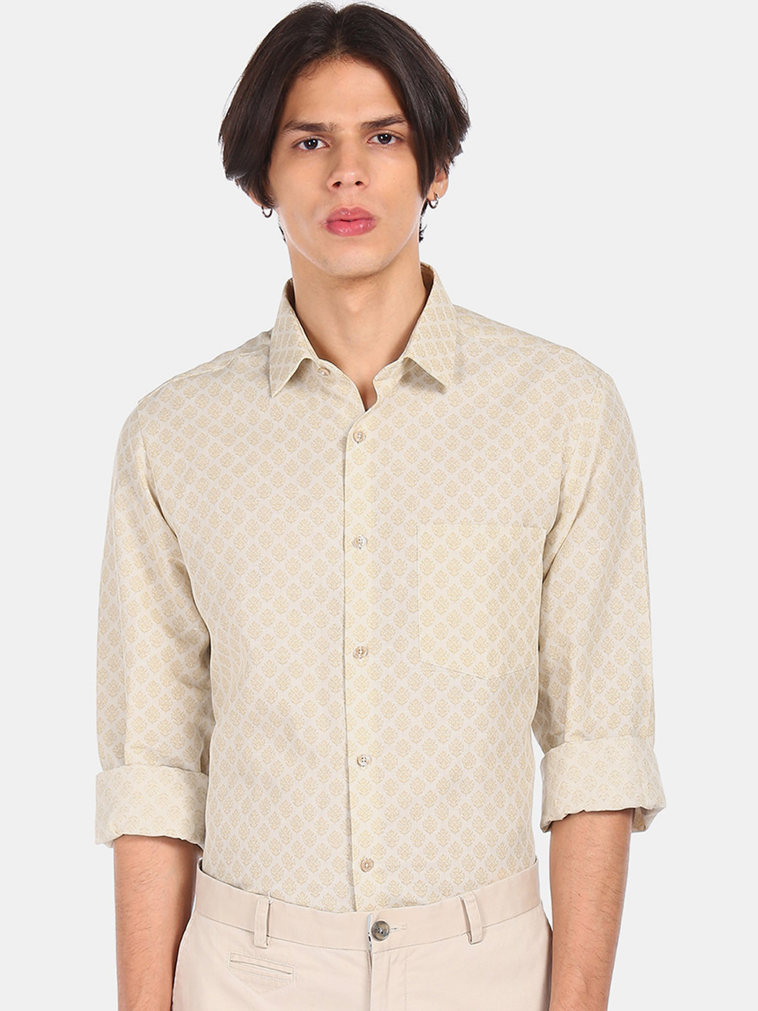 

Arrow Men Beige Opaque Printed Casual Shirt