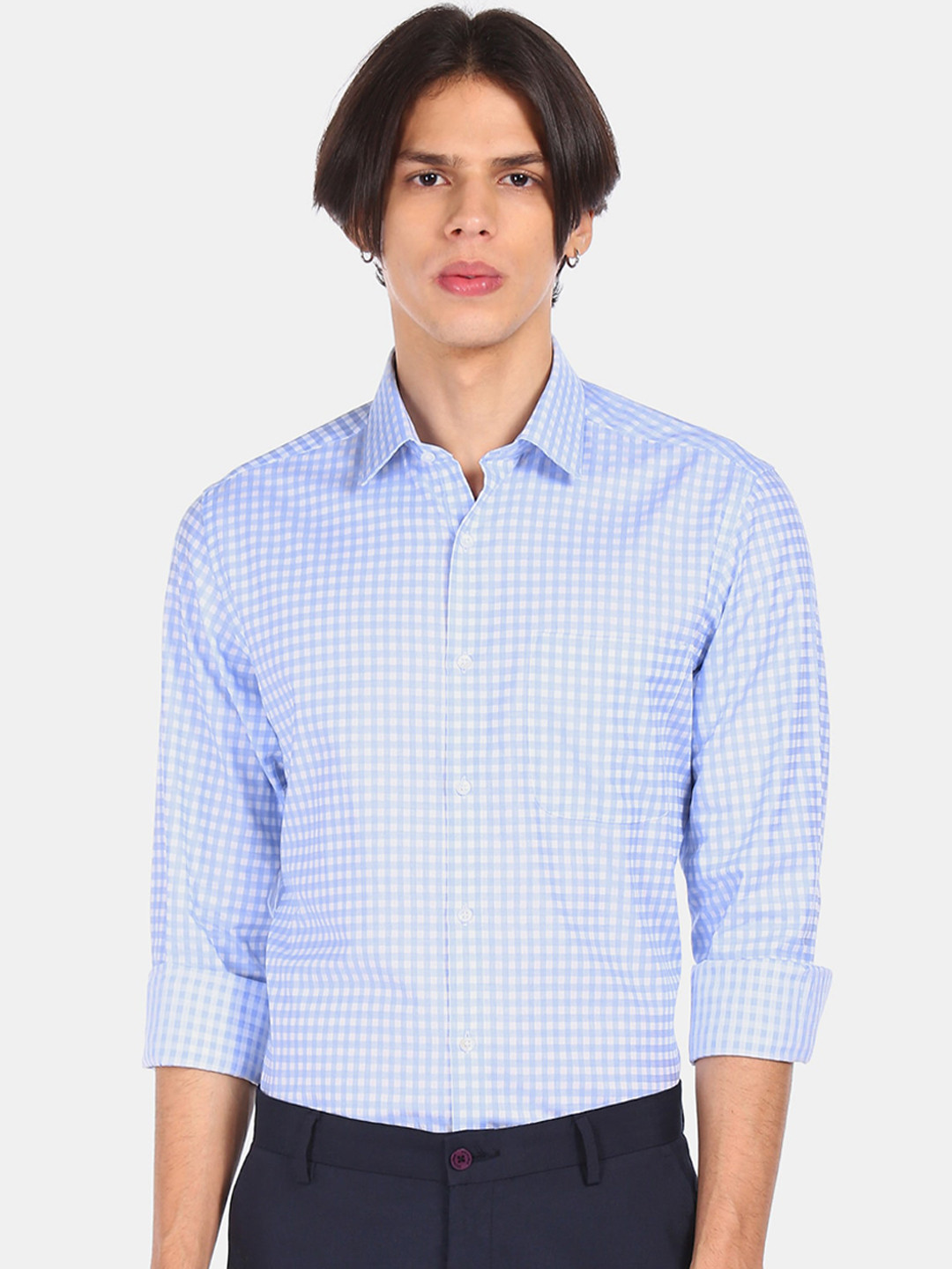

Arrow Men Blue Opaque Checked Casual Shirt