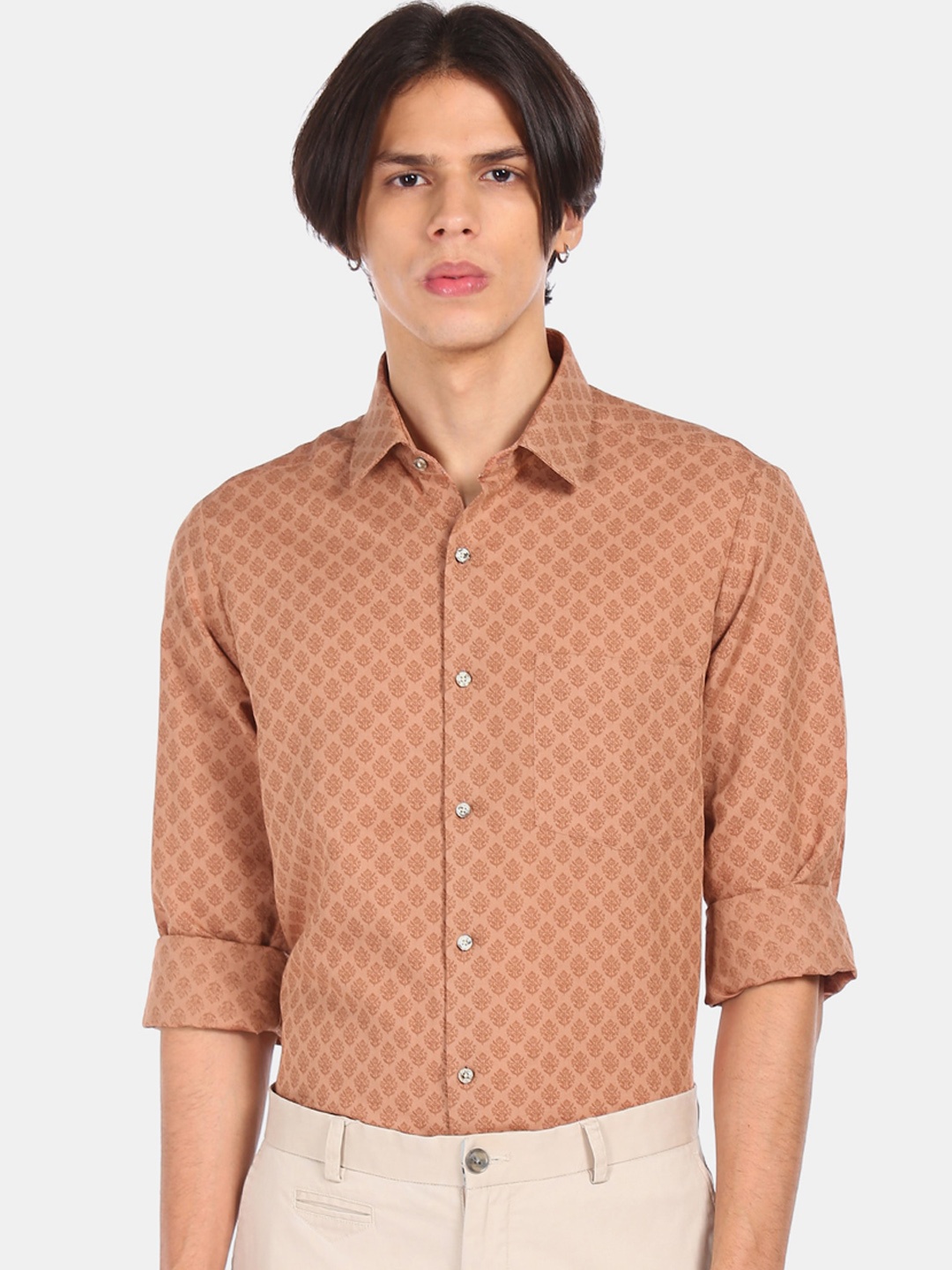 

Arrow Men Brown-Coloured Ethnic Motifs Printed Casual Shirt