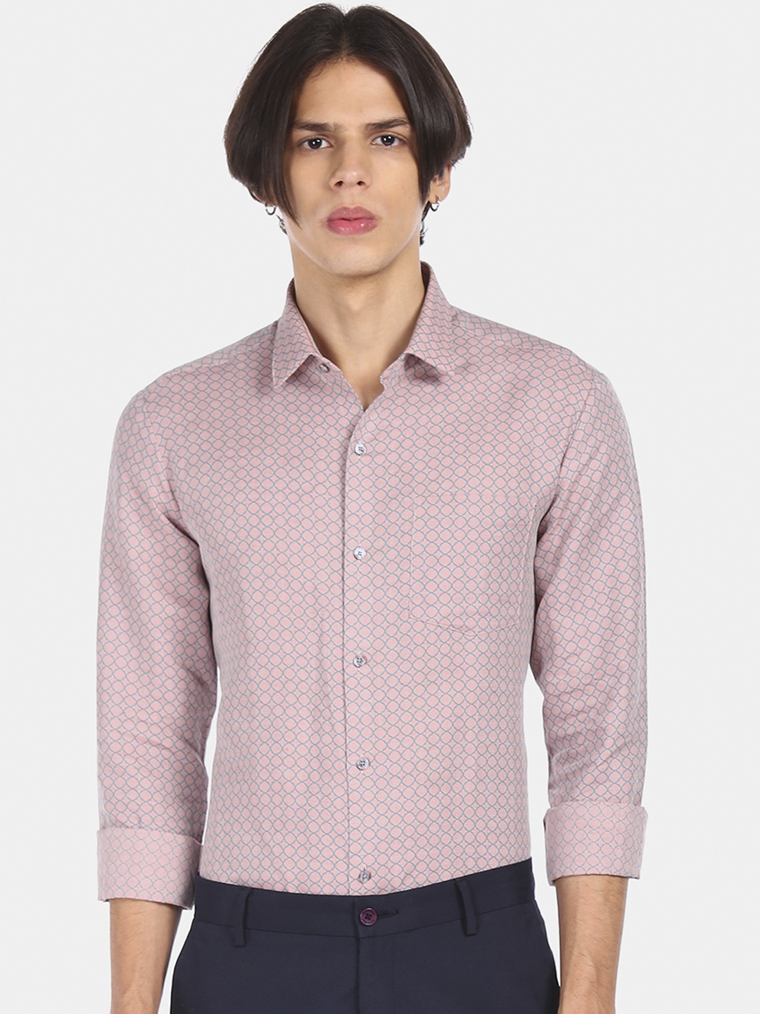 

Arrow Men Mauve & Blue Slim Fit Opaque Printed Formal Shirt