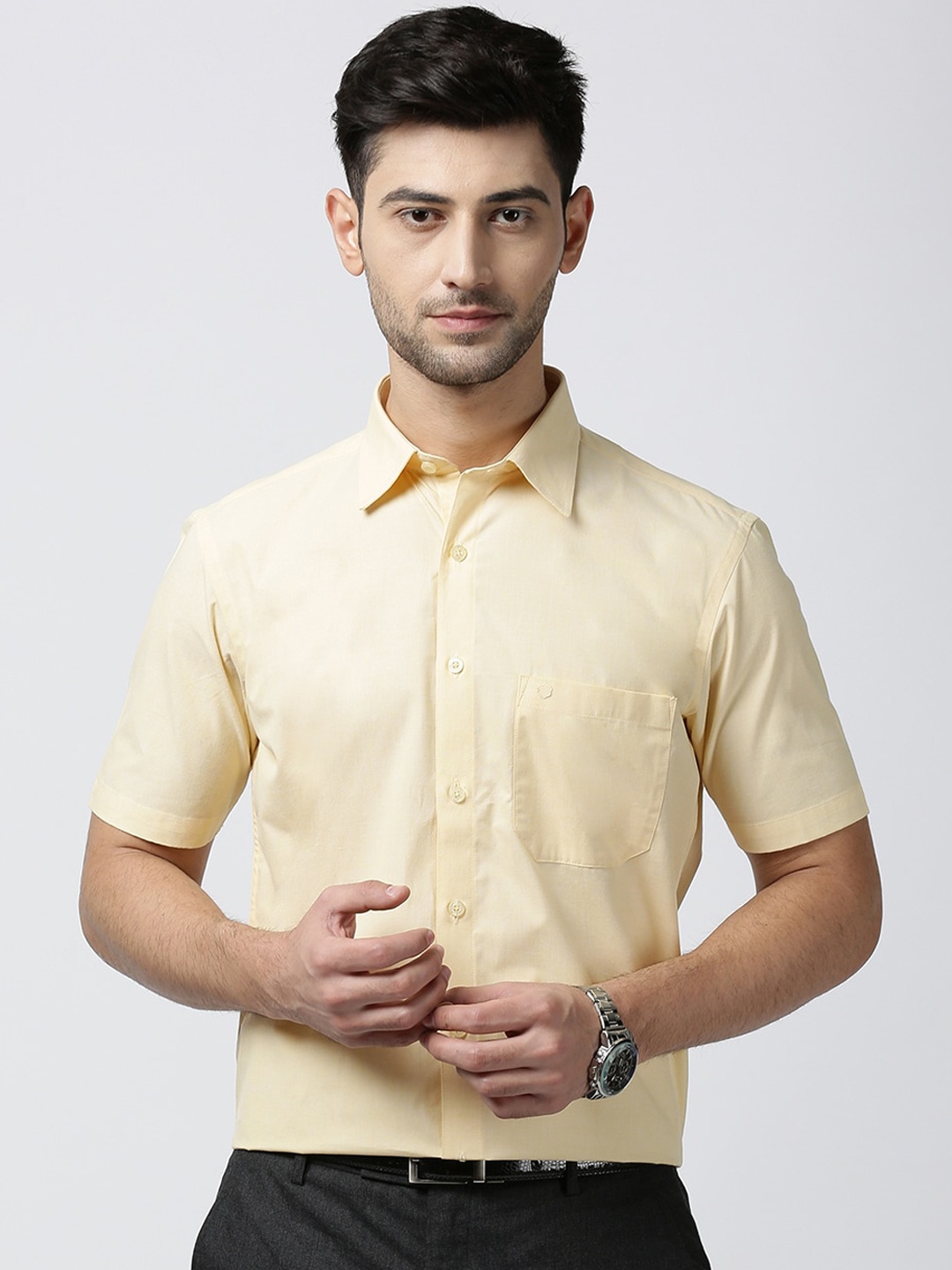 

Jansons Men Yellow Opaque Pure Cotton Formal Shirt