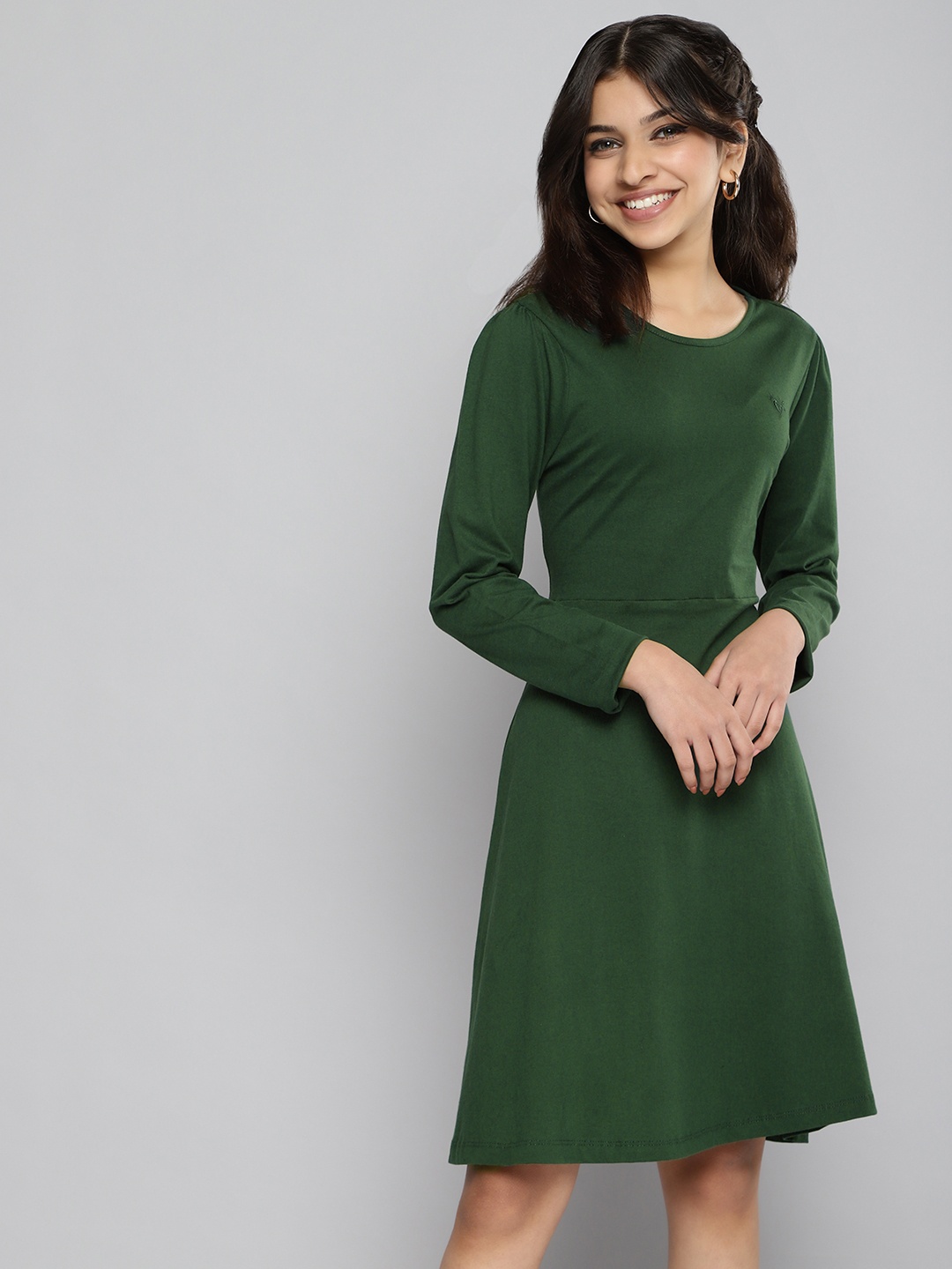 

JUSTICE Olive Green Pure Cotton A-Line Dress