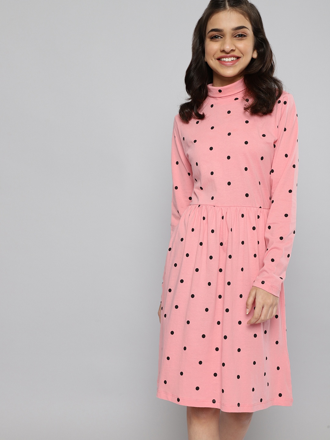 

JUSTICE Girls Pink Polka Dot Printed A-Line Pure Cotton Dress