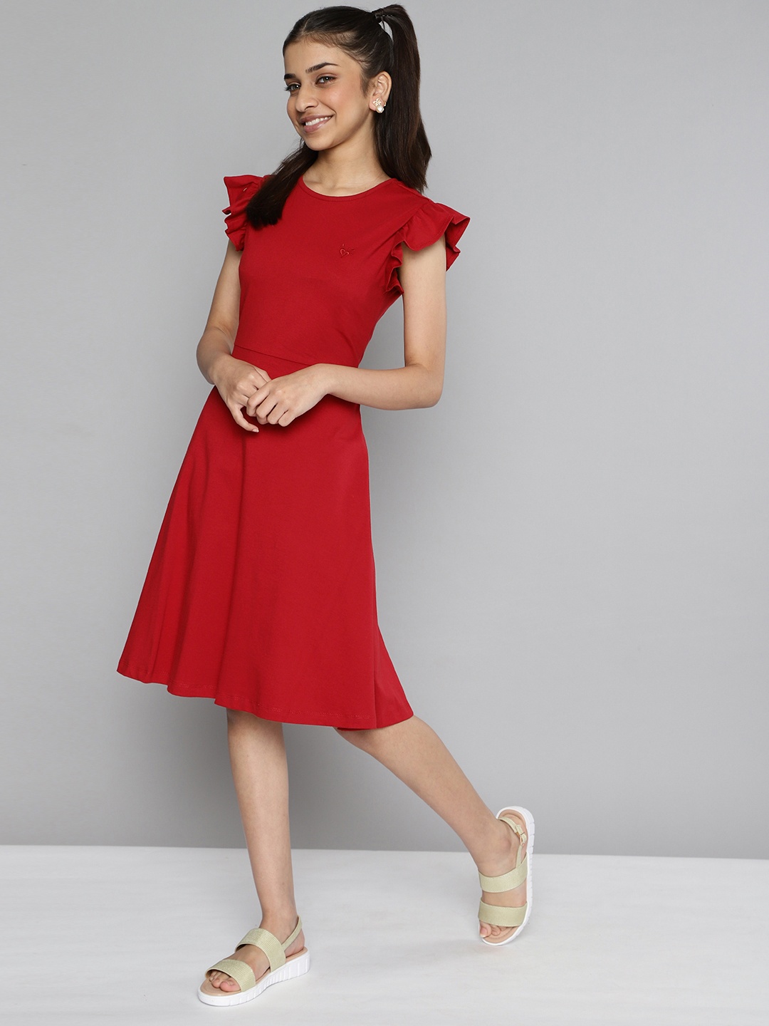 

JUSTICE Red Solid Pure Cotton A-Line Dress