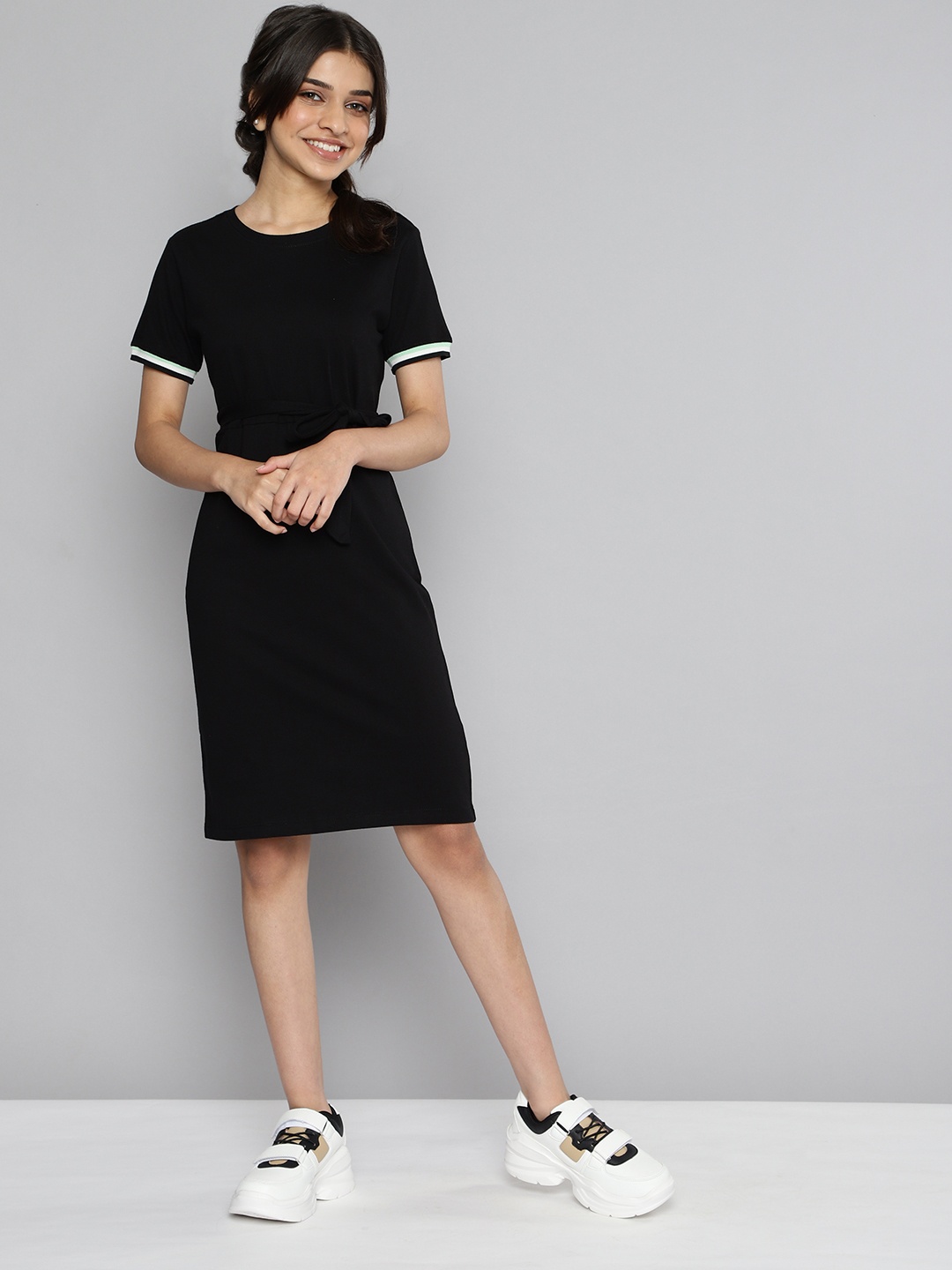 

JUSTICE Girls Black Solid Pure Cotton T-shirt Dress