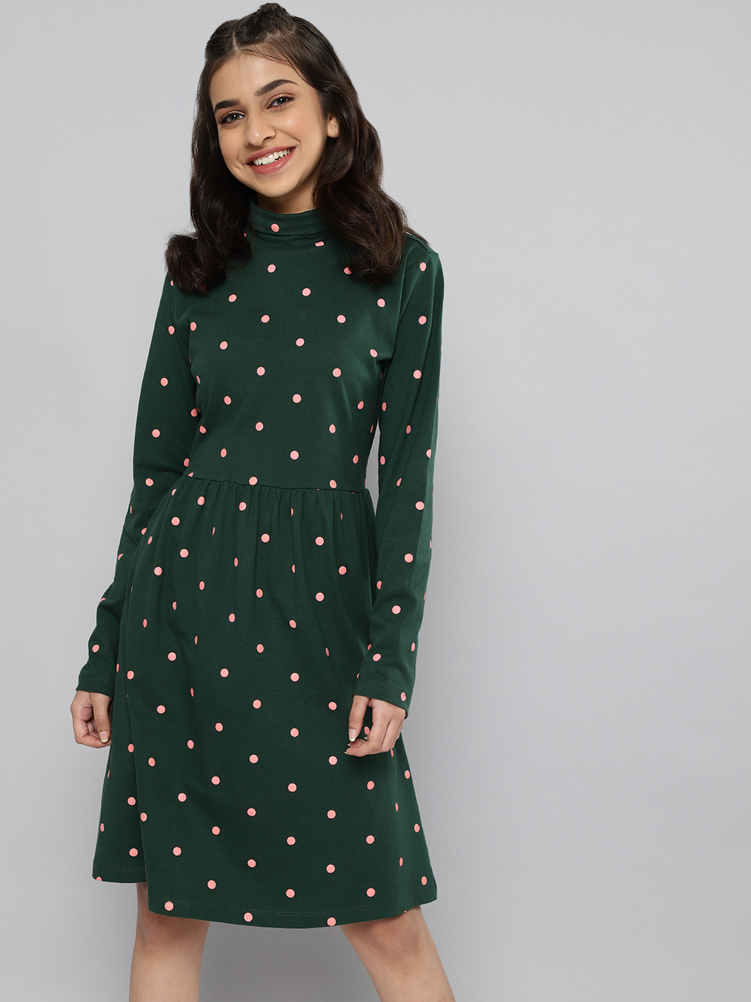 

JUSTICE Girls Green Printed Pure Cotton Fit & Flare Dress