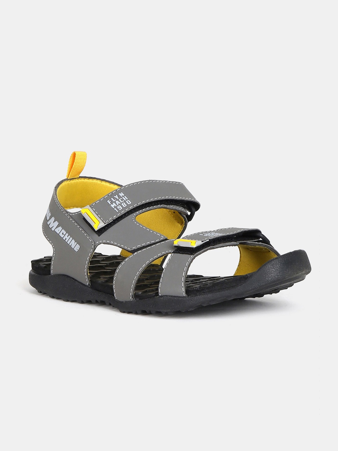 

Flying Machine Men Grey & Yellow Solid Sports Sandals
