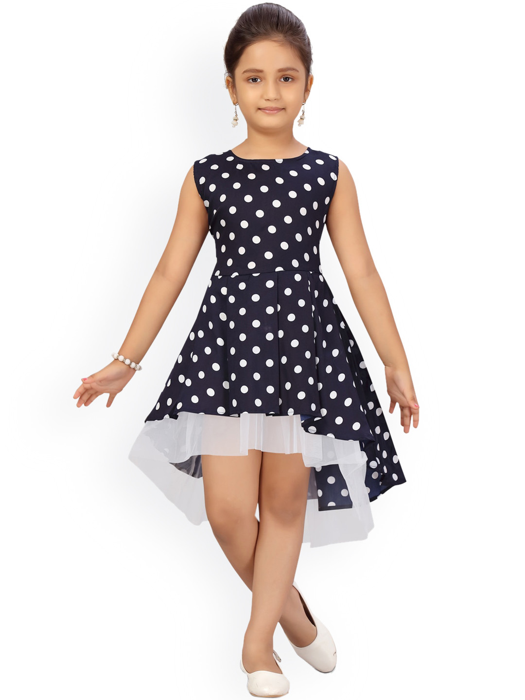 

Aarika Navy Blue & Off White Polka Dot Printed Dress