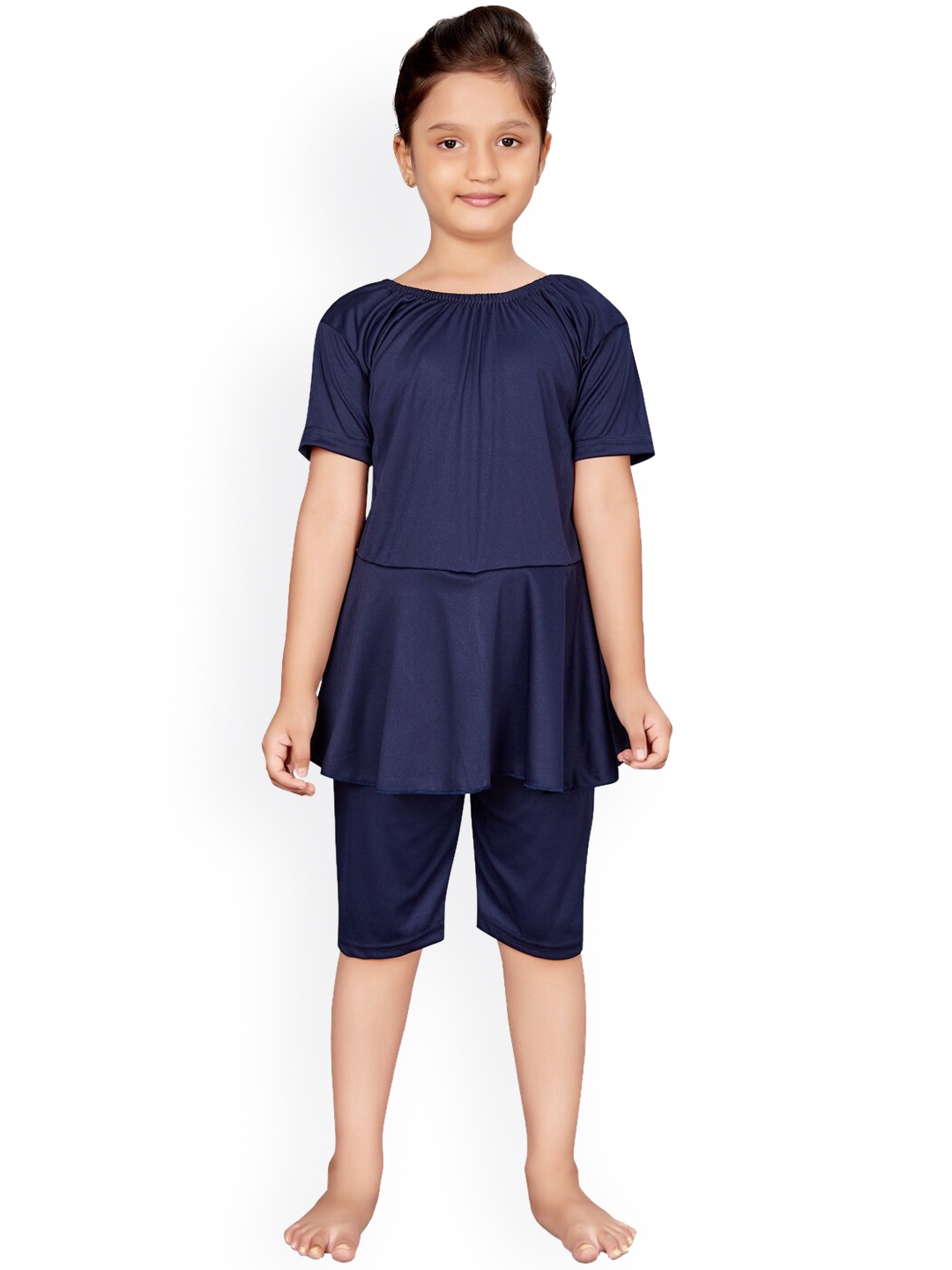 

Aarika Girls Navy Blue Solid Two-Piece Swim Set