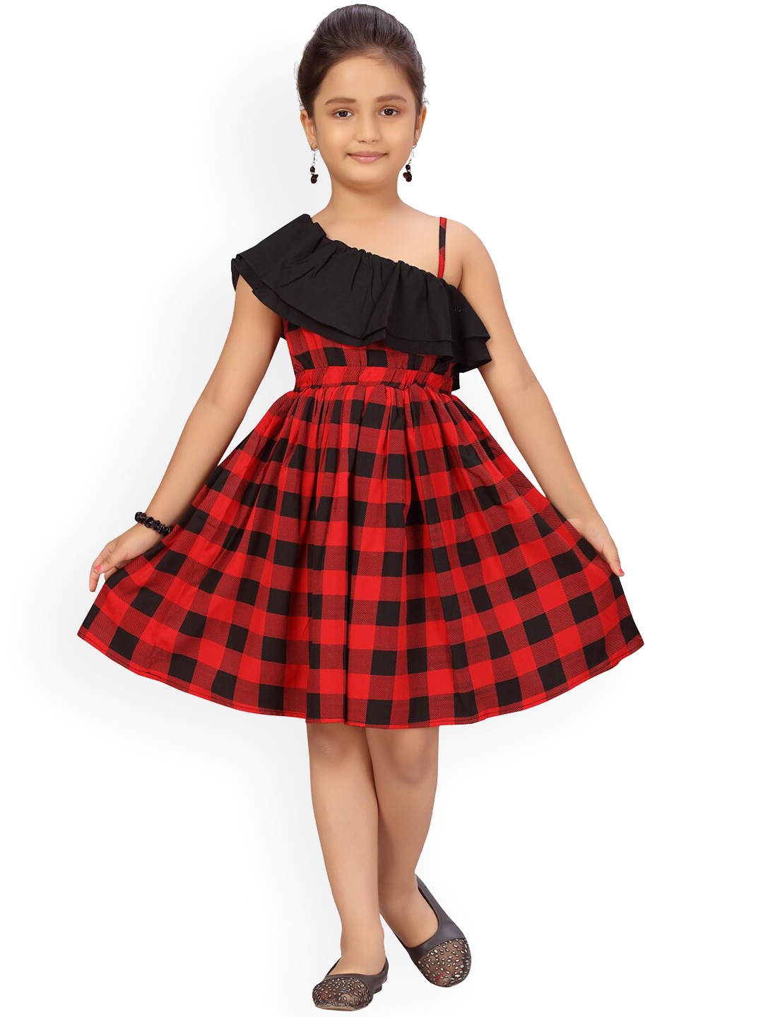 

Aarika Girls Red & Black Checked Cotton Dress