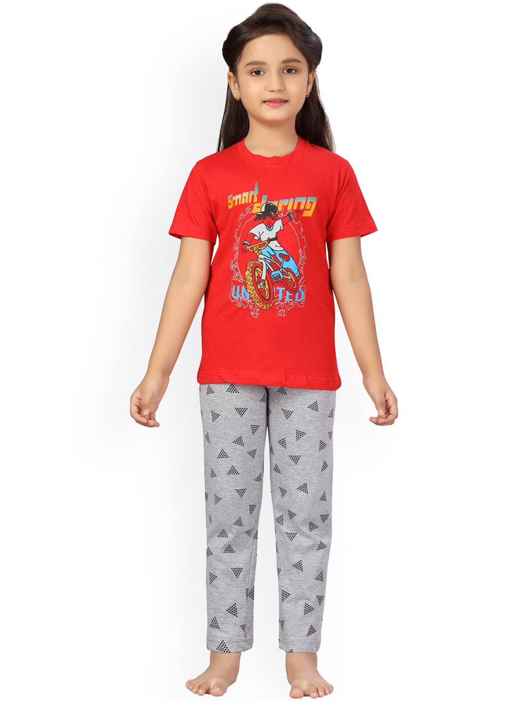 

Aarika Girls Red & Grey Printed Night suit