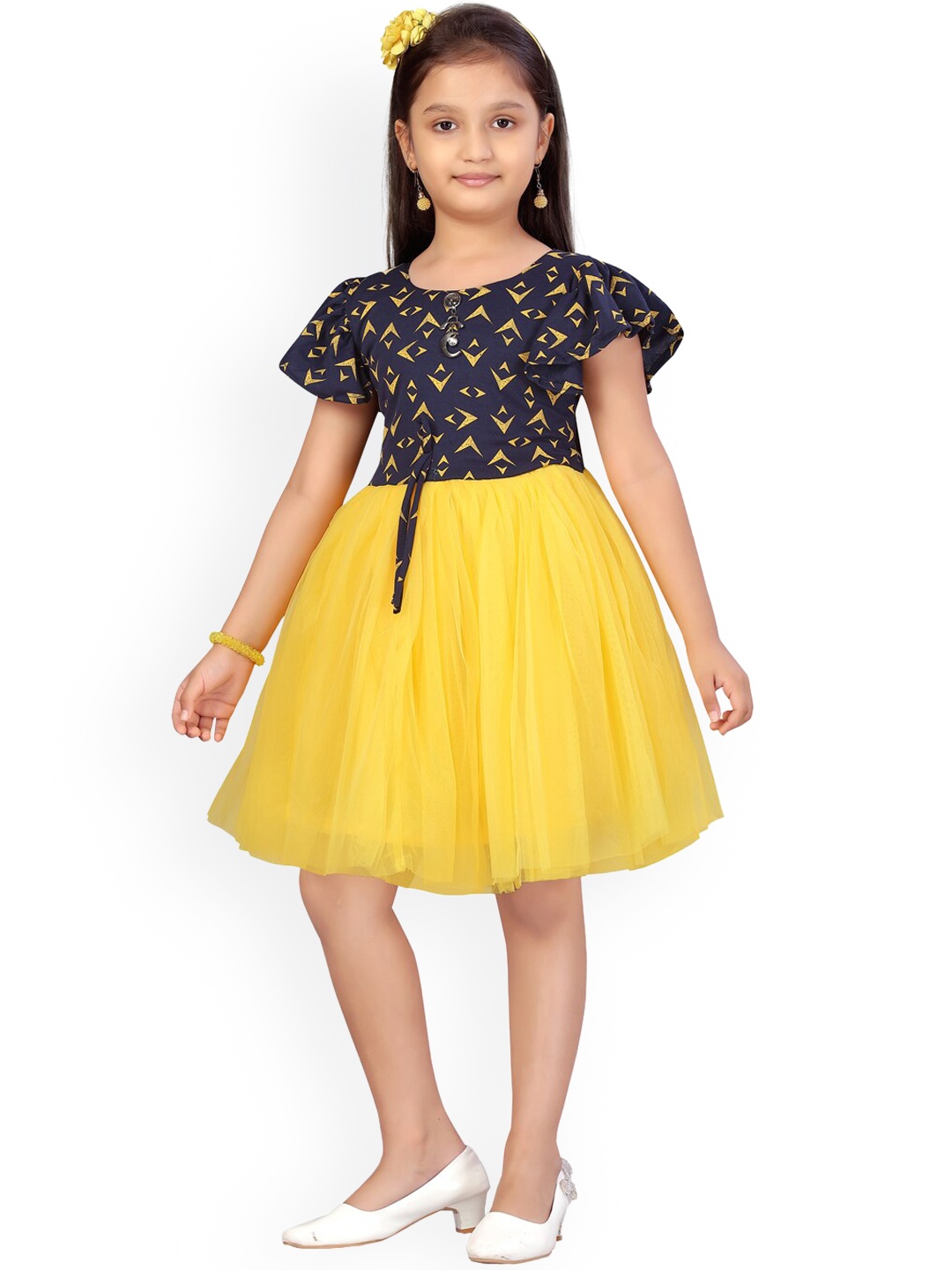 

Aarika Navy Blue & Yellow Printed Dress