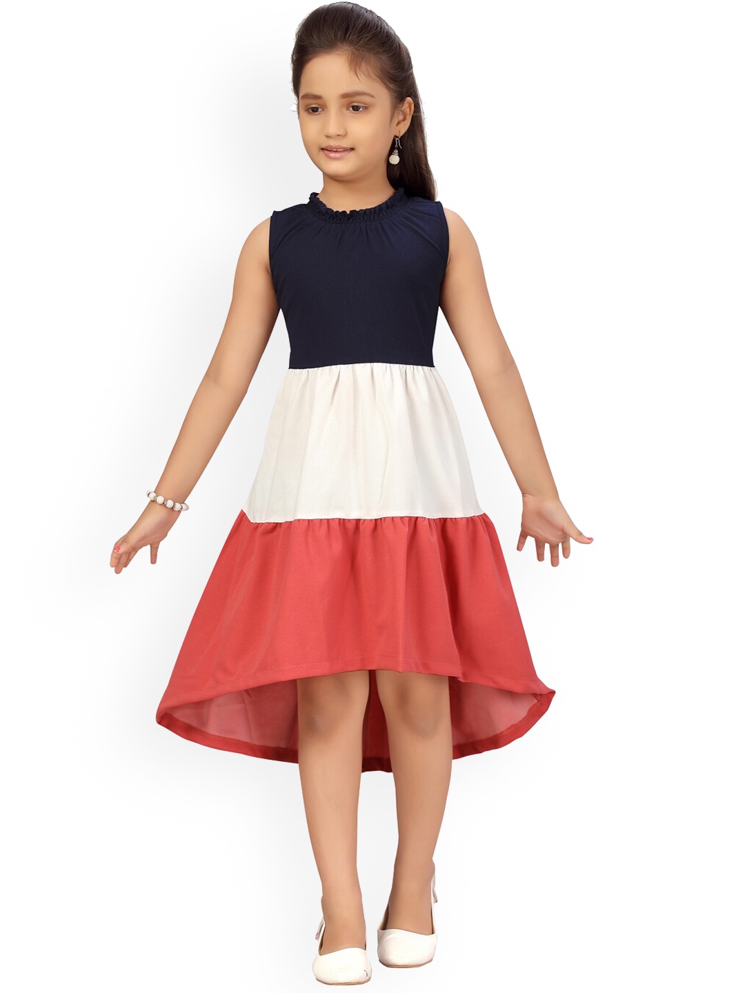 

Aarika Girls Pink & White Colourblocked Dress