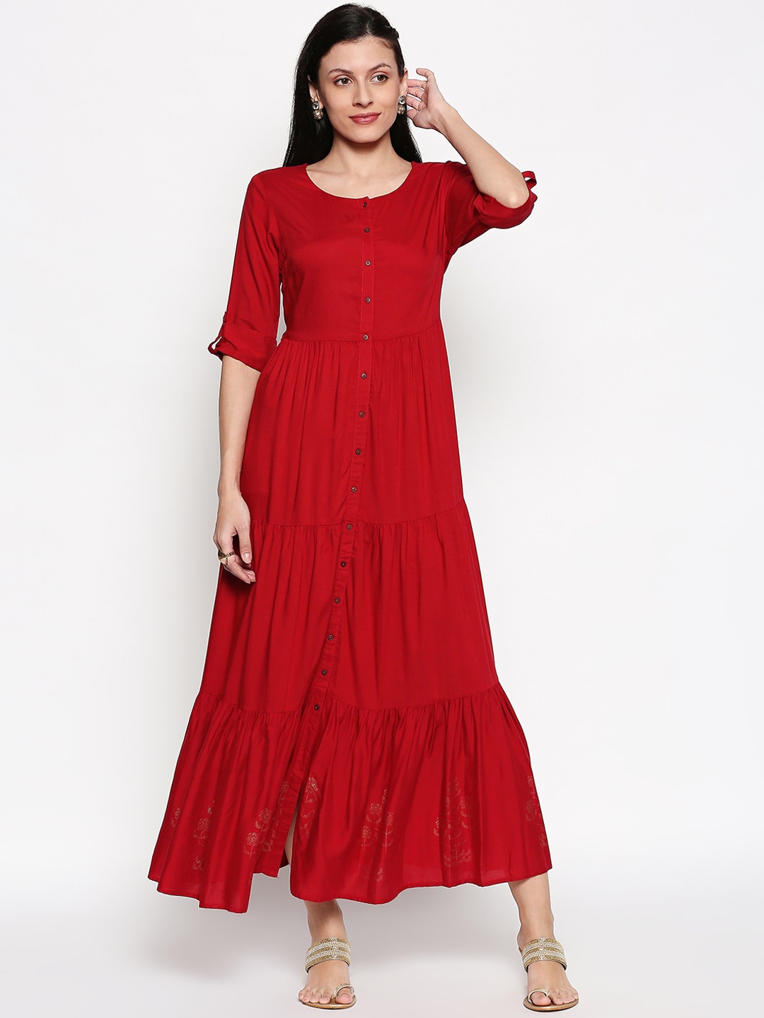 

AKKRITI BY PANTALOONS Maroon Ethnic Maxi Dress