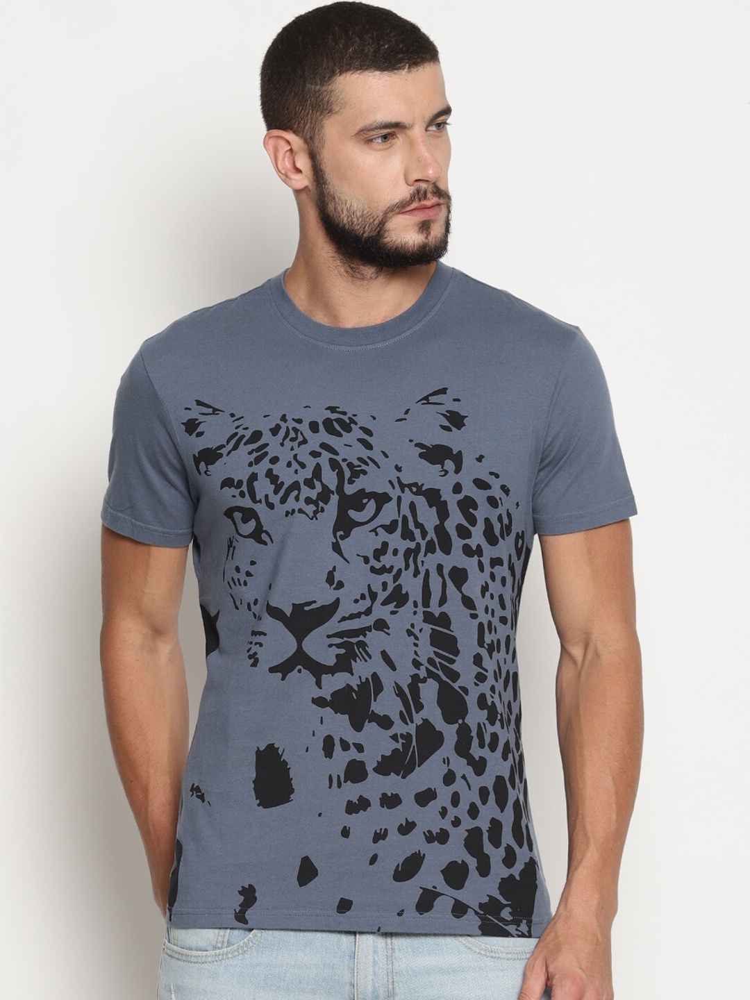 

Wolfpack Men Blue Printed Cotton T-shirt