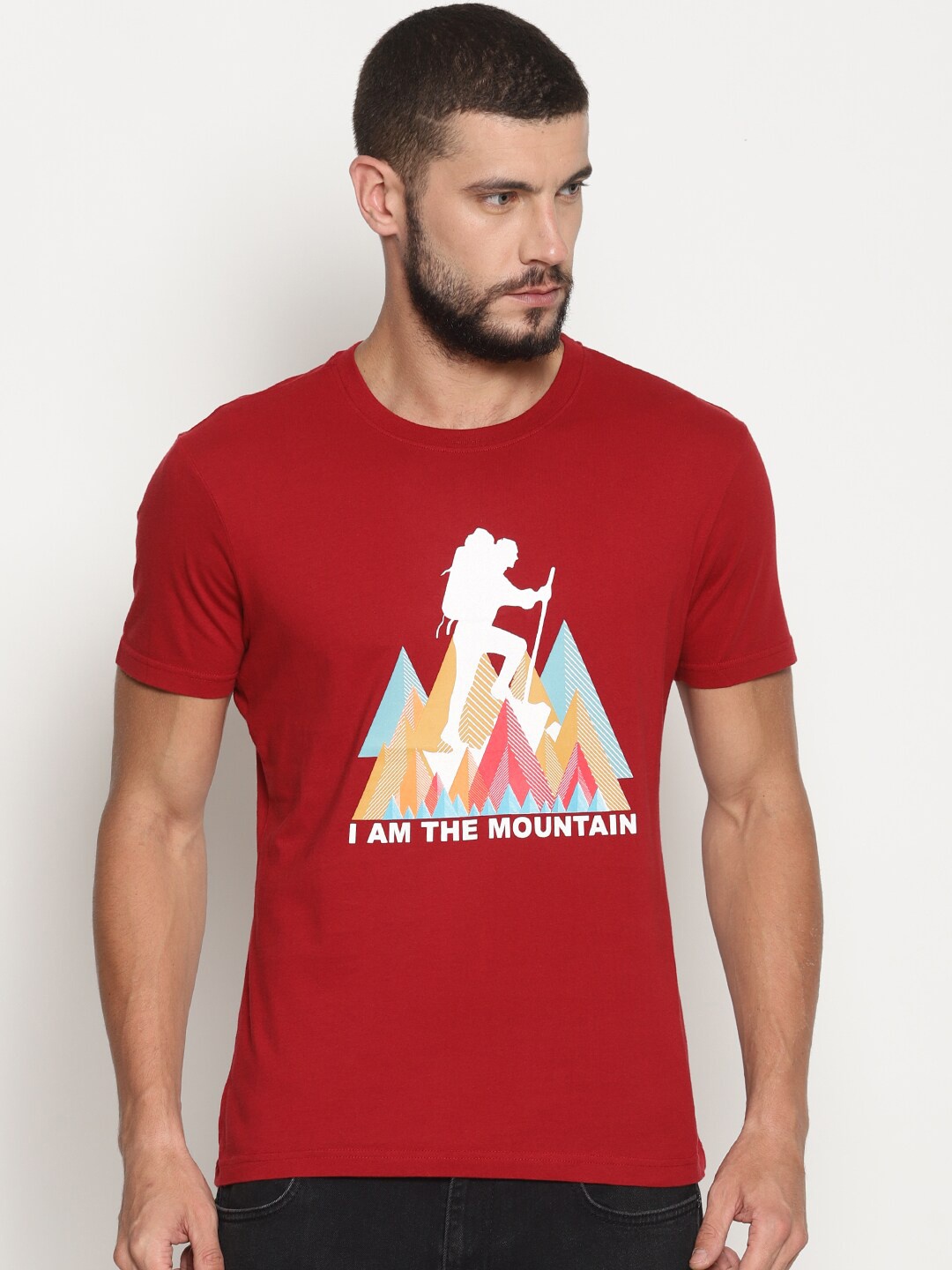 

Wolfpack Men Red Printed Cotton T-shirt
