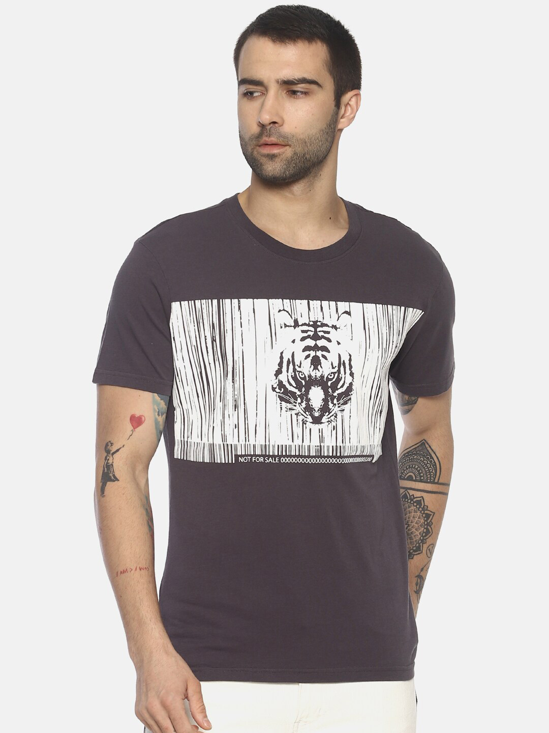 

Wolfpack Men Charcoal Printed Cotton T-shirt