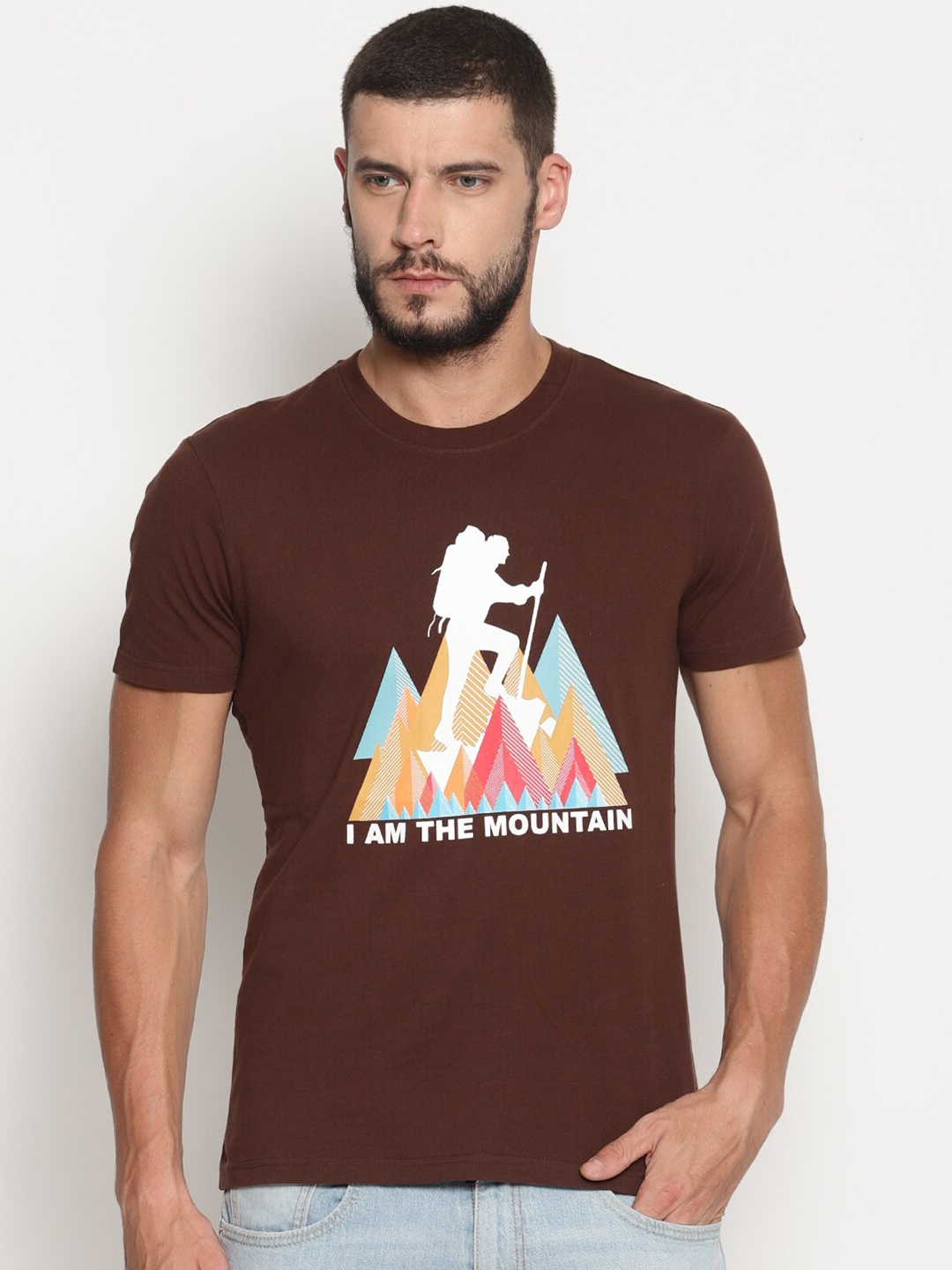 

Wolfpack Men Brown Printed Cotton T-shirt