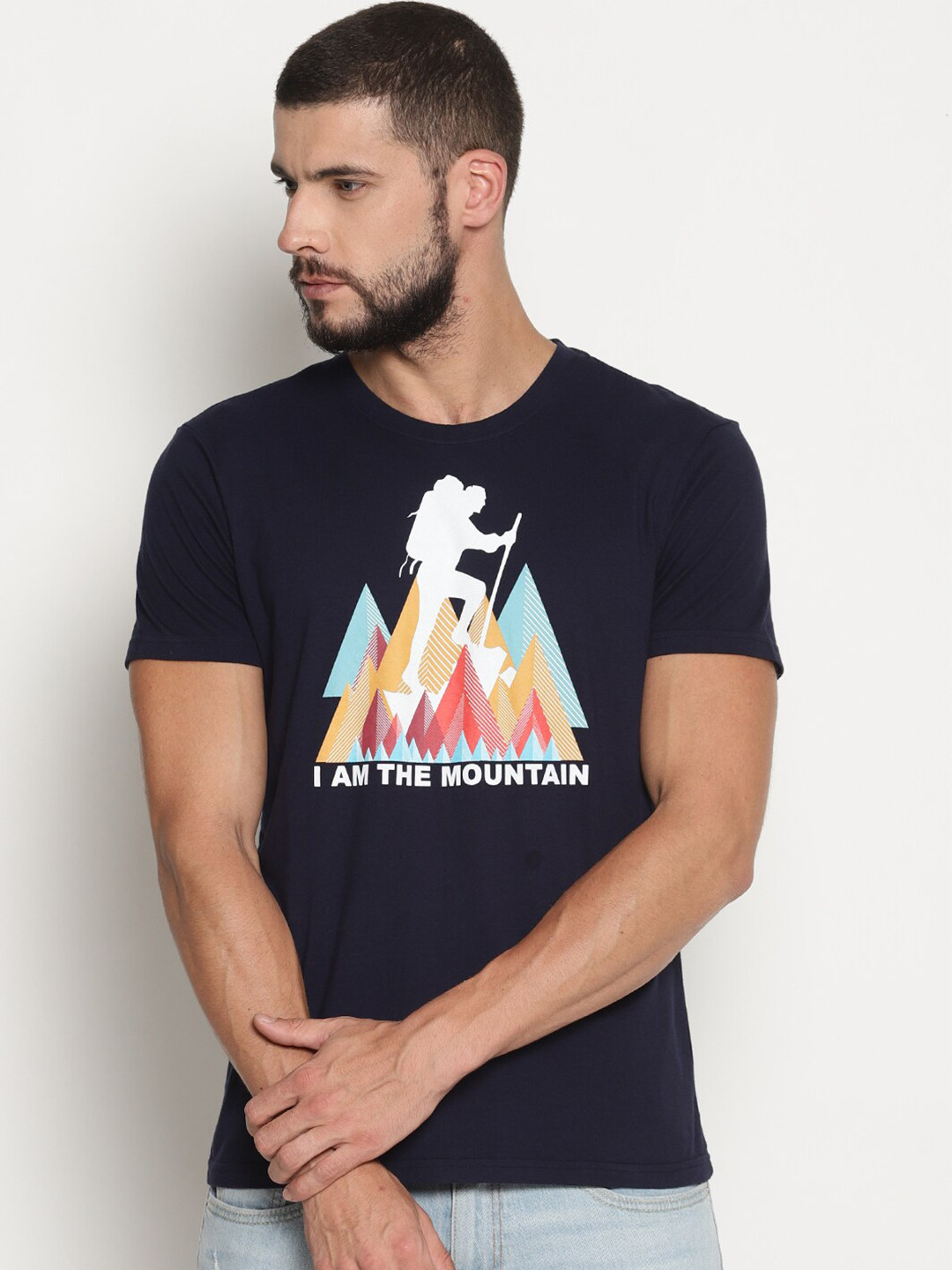 

Wolfpack Men Navy Blue Printed Cotton T-shirt