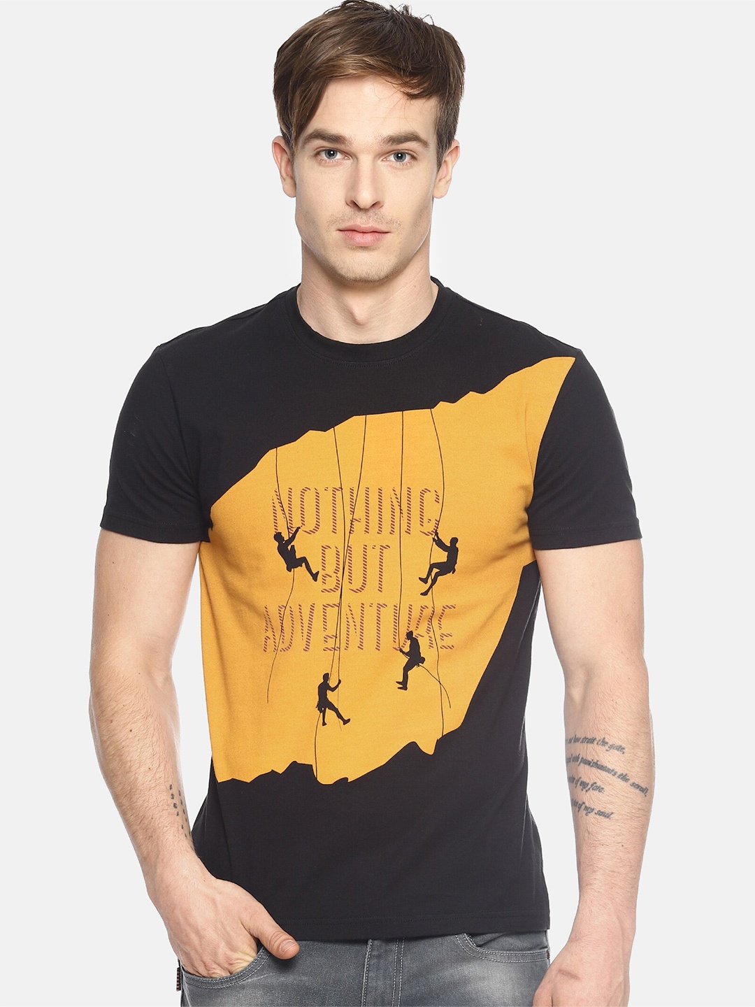 

Wolfpack Men Black Printed Cotton T-shirt