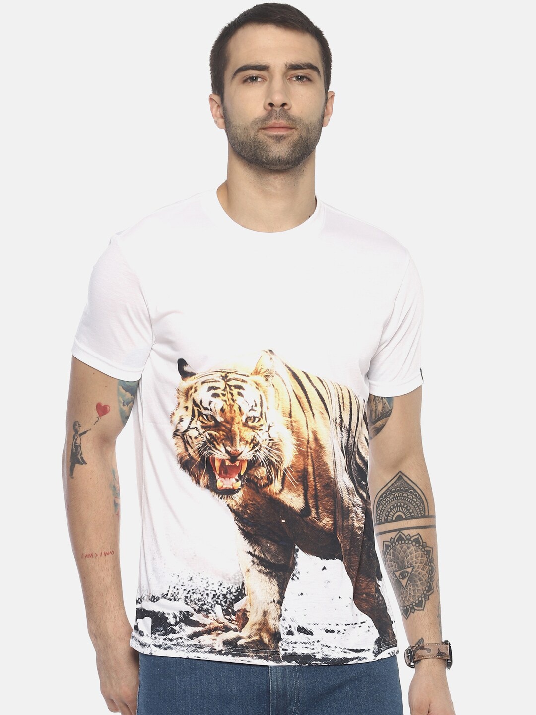 

Wolfpack Men White Printed T-shirt