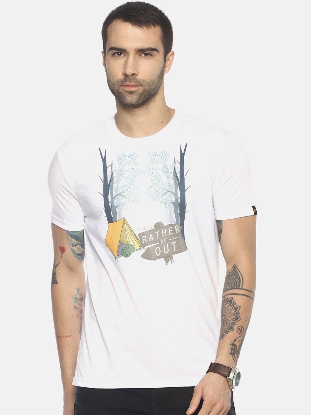 

Wolfpack Men White Printed T-shirt