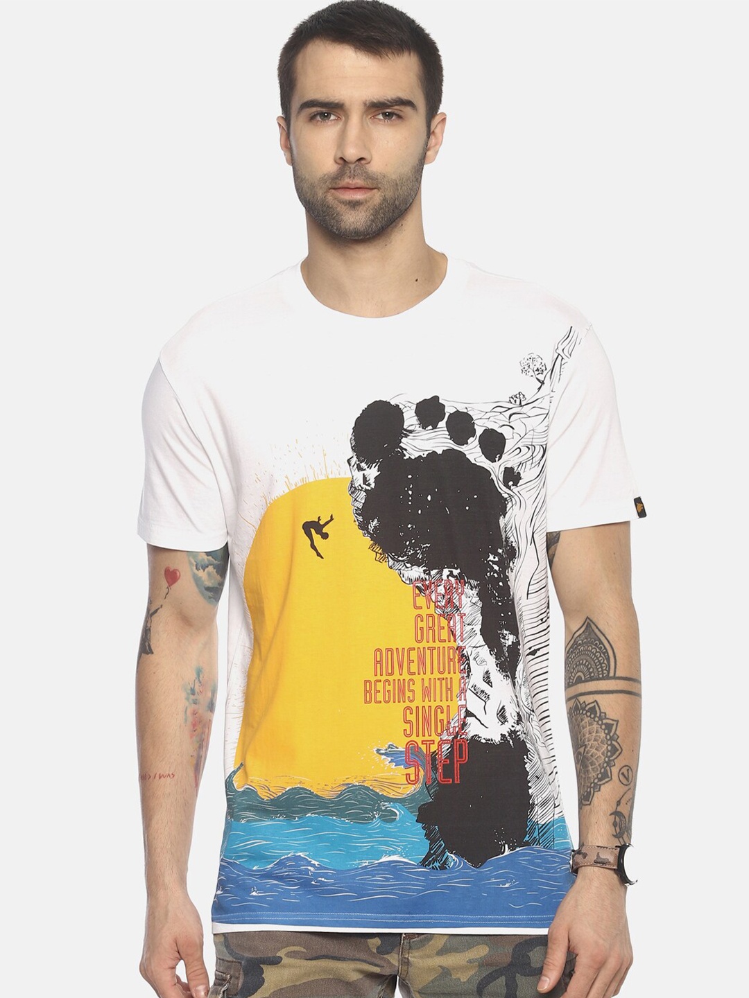 

Wolfpack Men White Printed T-shirt