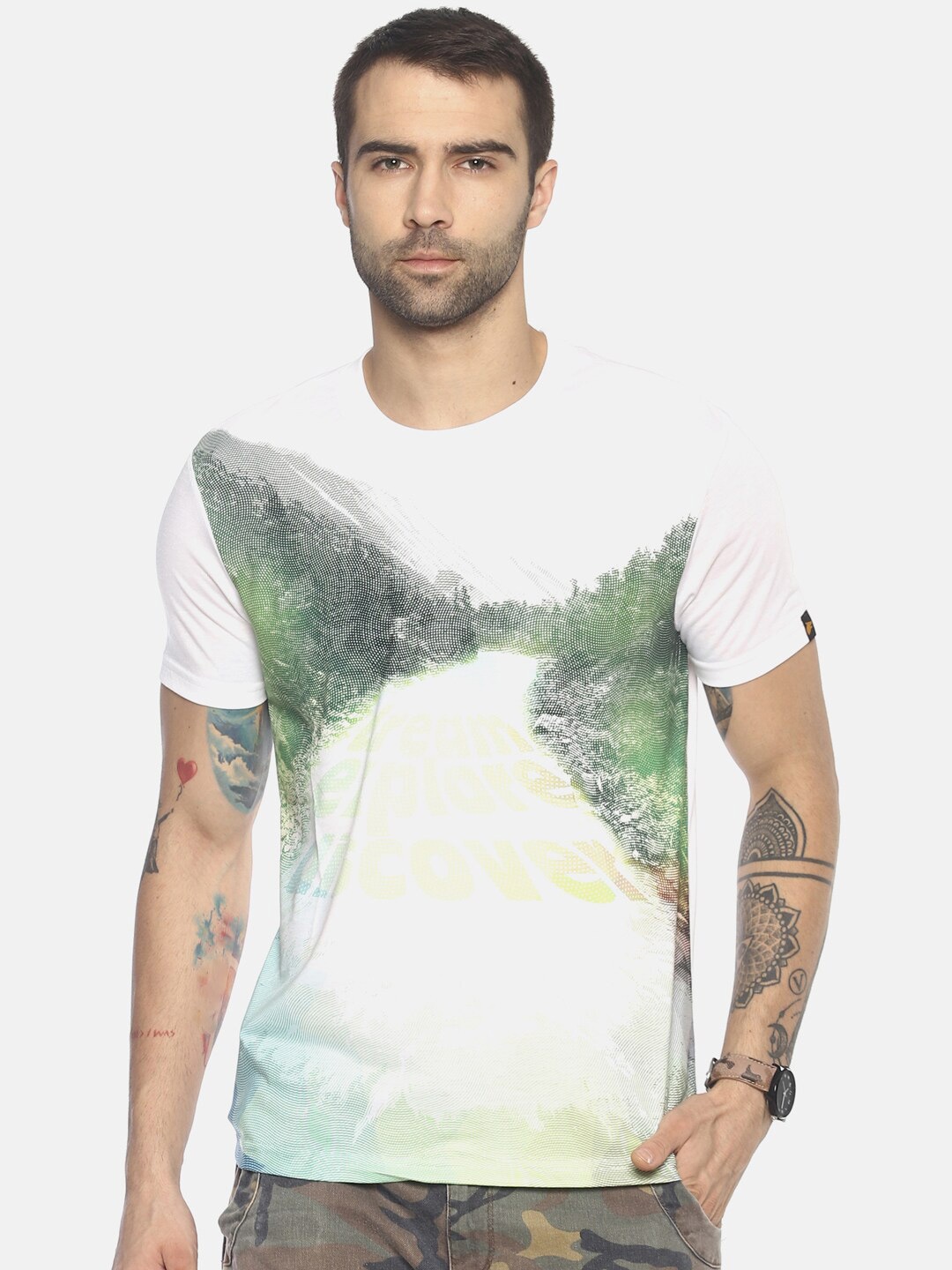 

Wolfpack Men White Printed T-shirt