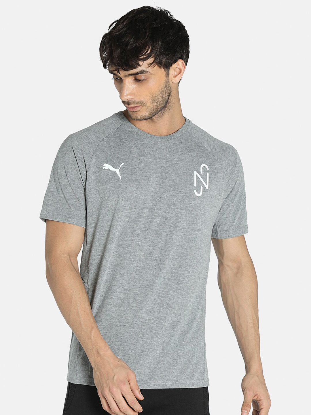 

Puma Men Grey & White Neymar Jr. Evostripe Printed Regular Fit T-Shirt