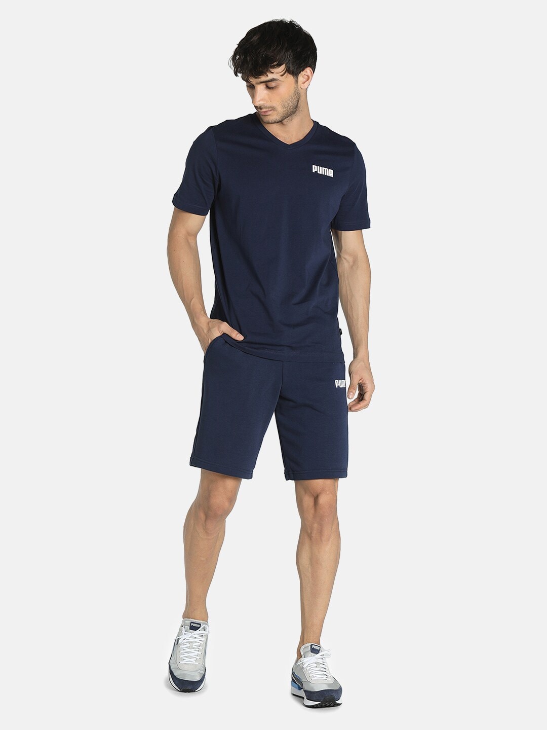

Puma Men Navy Blue V-Neck Cotton Pure Cotton T-shirt