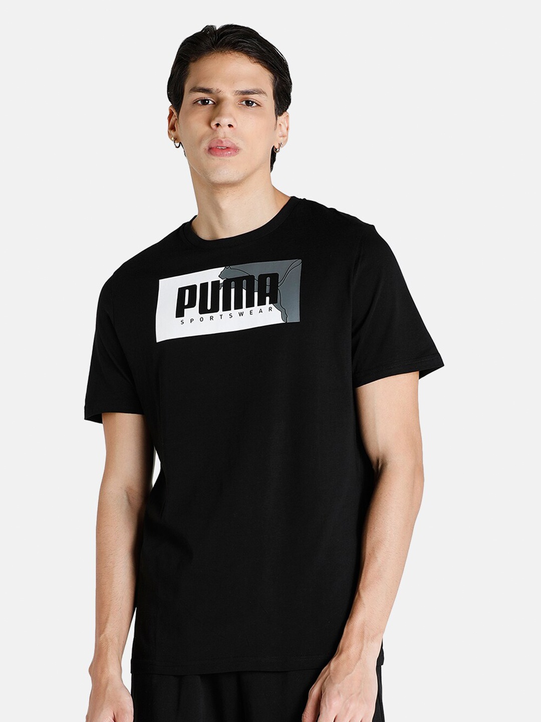 

Puma Men Black & White Brand Logo Printed Cotton T-shirt