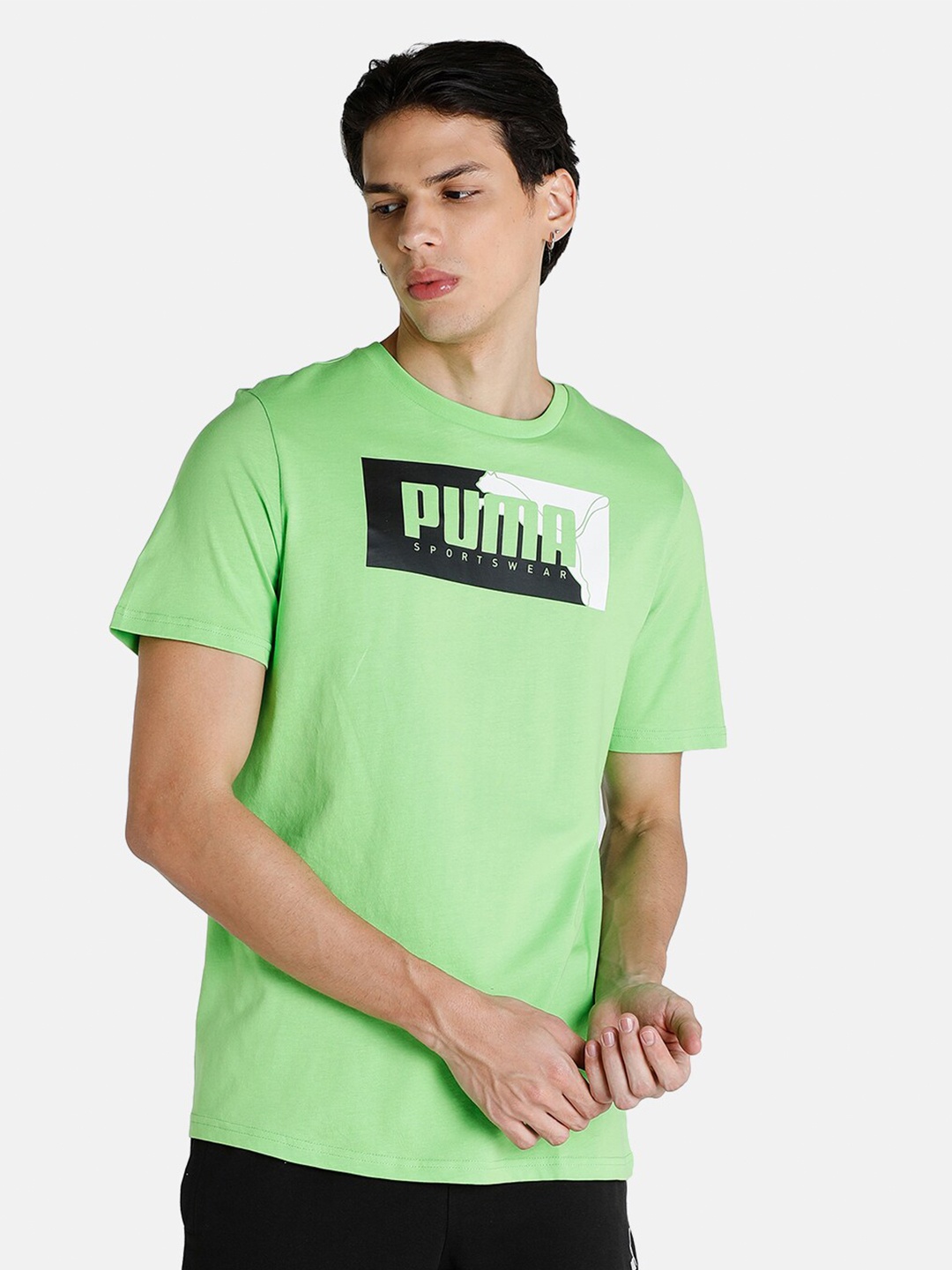 

Puma Men Green Brand Logo Printed Cotton T-shirt