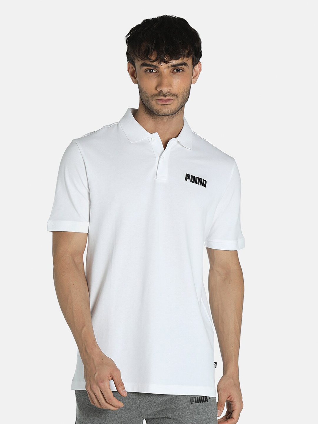 

Puma Men White Printed Polo Collar Cotton T-shirt