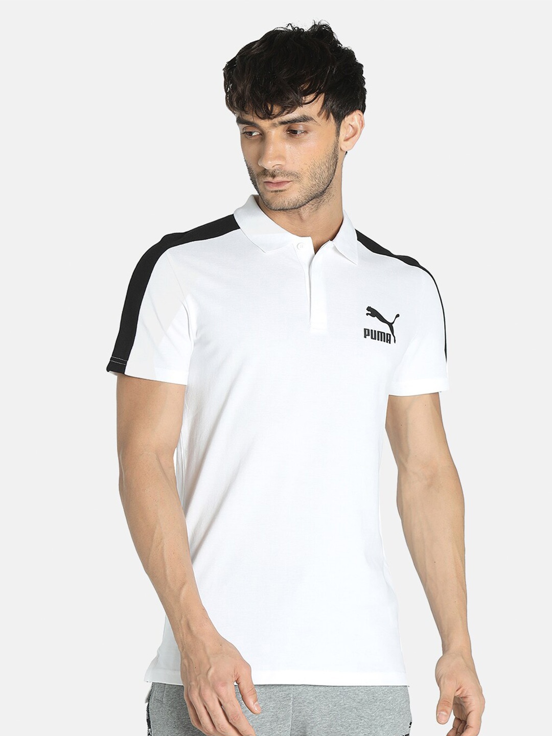 

Puma Men White & Black Iconic T7 Slim Polo T-Shirt