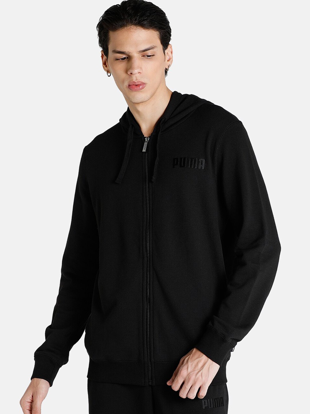

Puma Men Black Full-Zip Regular Fit Track Hooded Jacket