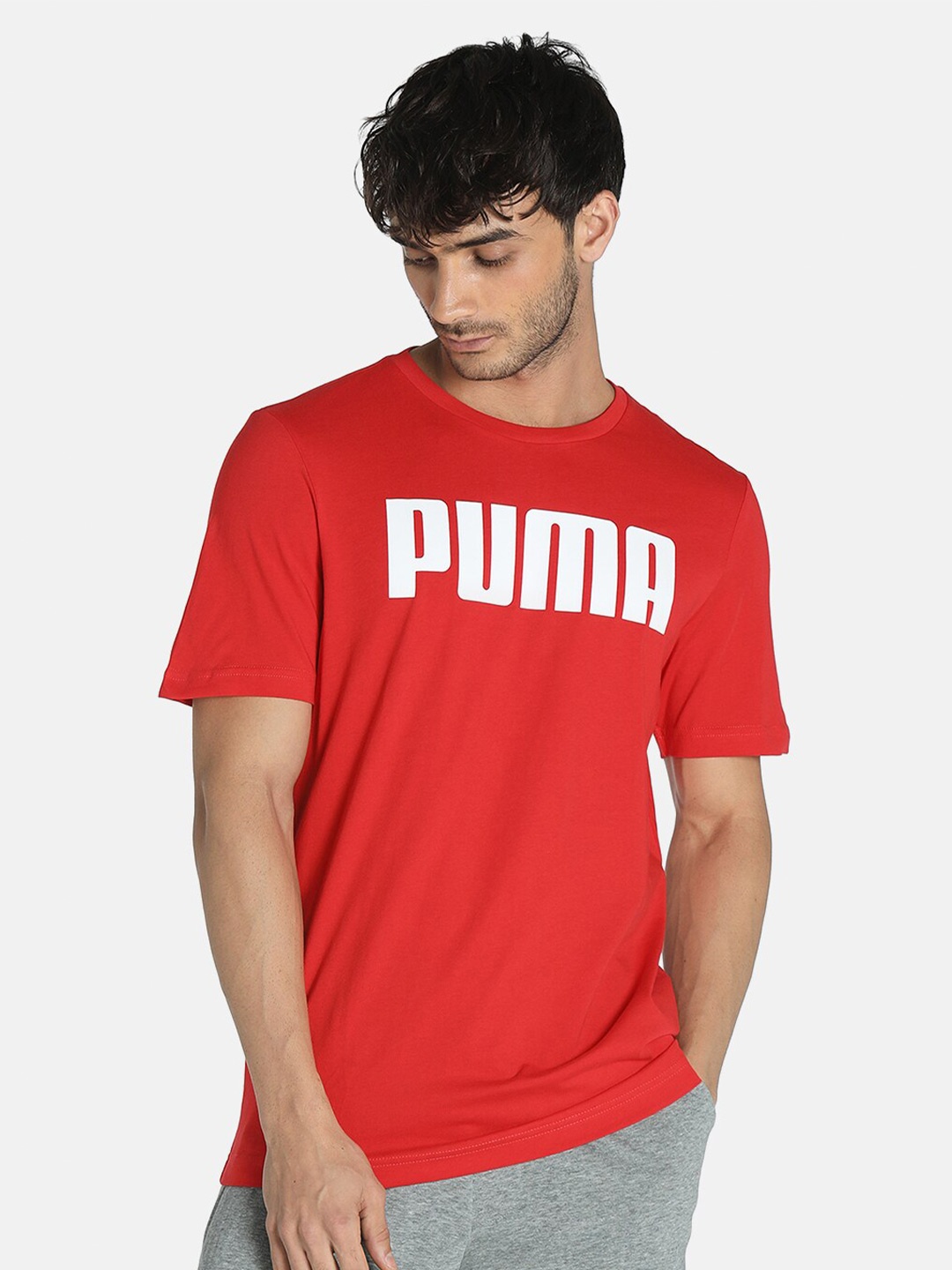 

Puma Men Red Brand Logo Printed Cotton T-shirt